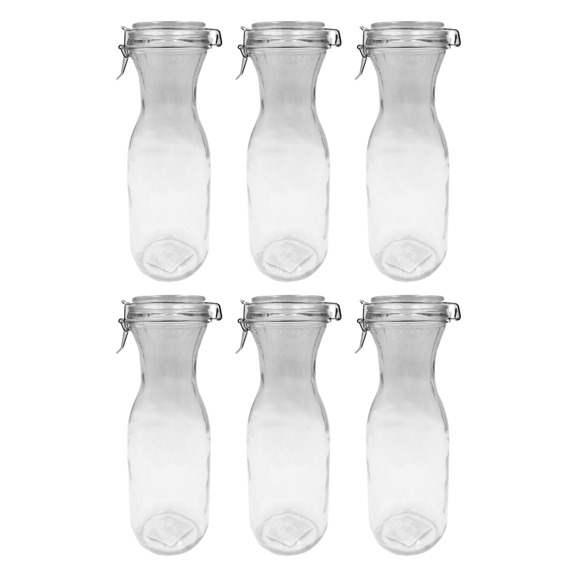 REGENT GLASS CARAFE WITH RESEALABLE CLIP TOP GLASS LID 6 PACK, 1LT (265X90MM DIA)