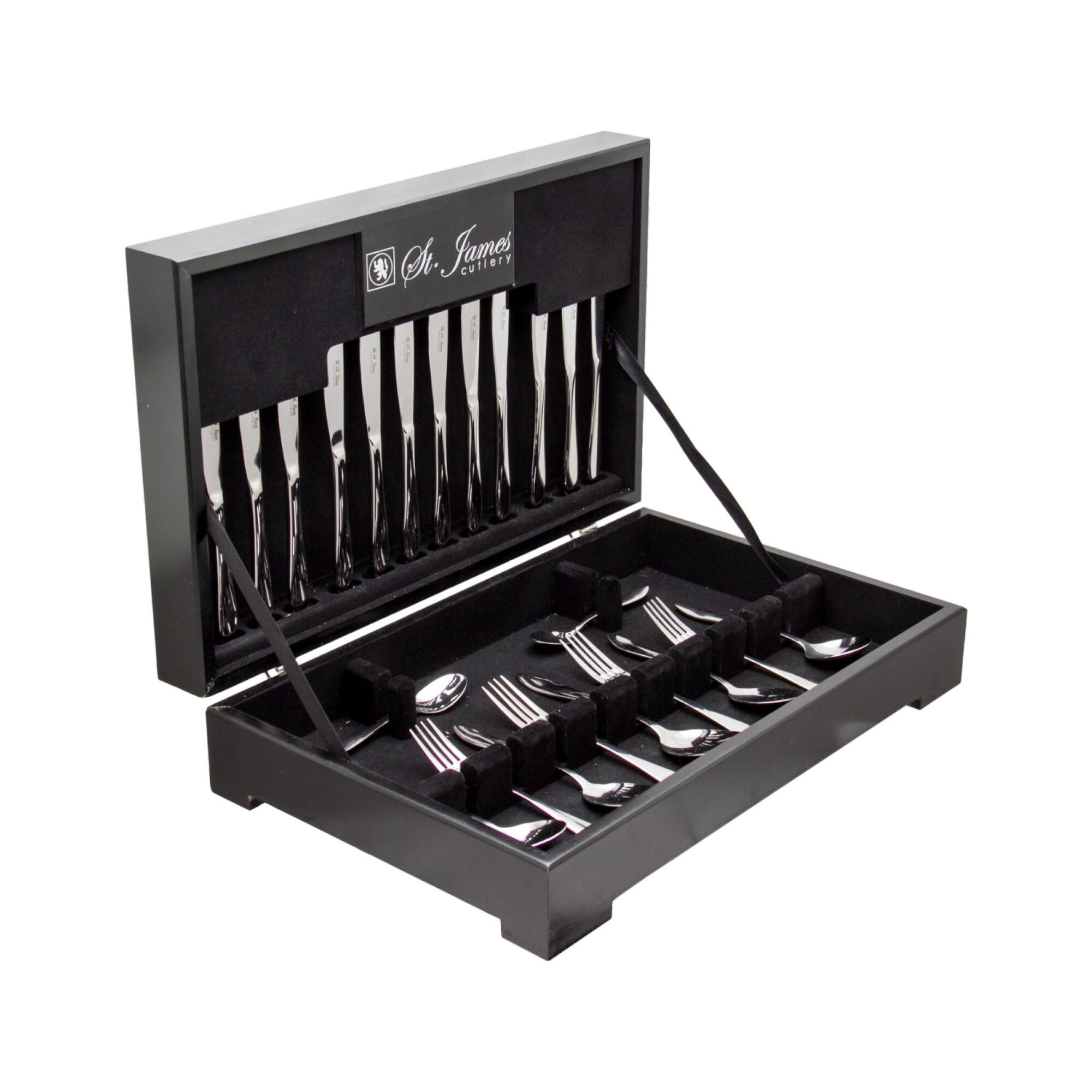 ST. JAMES CUTLERY KENSINGTON 112 PIECE SET IN WOODEN CANTEEN