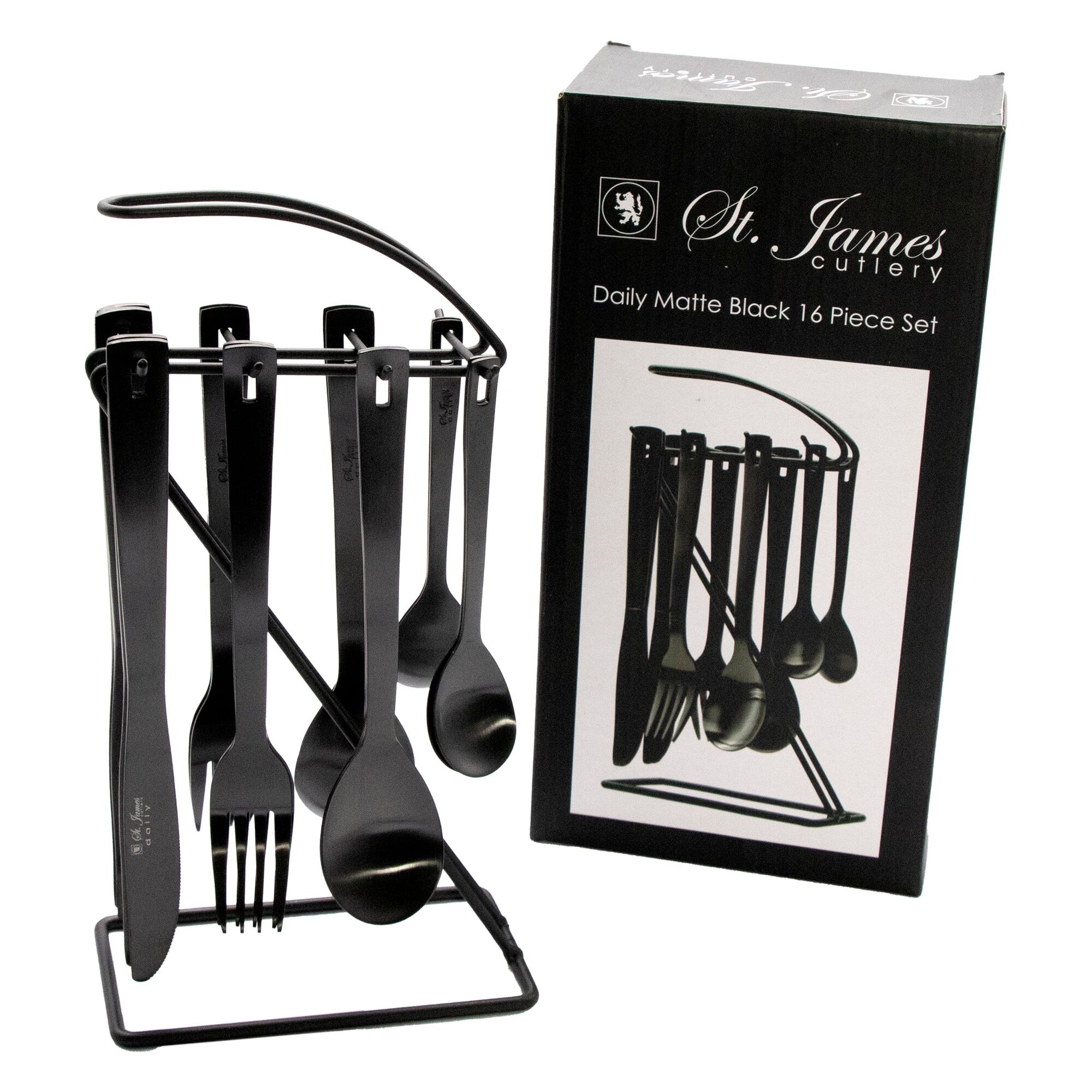 ST. JAMES CUTLERY DAILY 16 PIECE MATTE BLACK HANGING SET