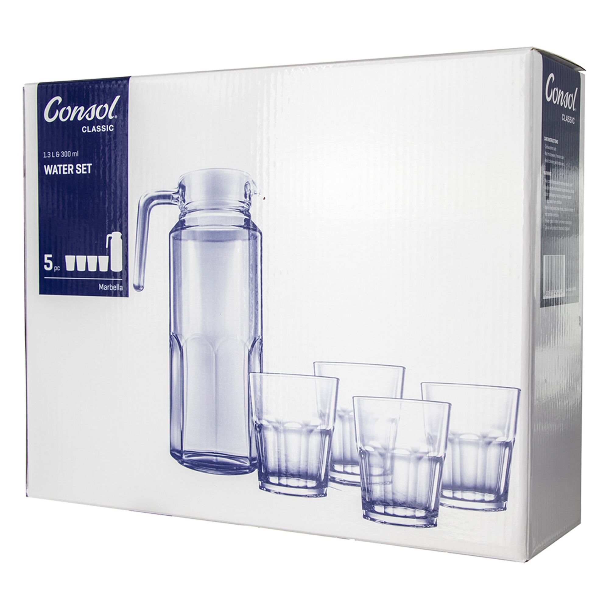 CONSOL MARBELLA WATER SET 5 PIECE, (1.3LT JUG & 4 X 300ML TUMBLERS)