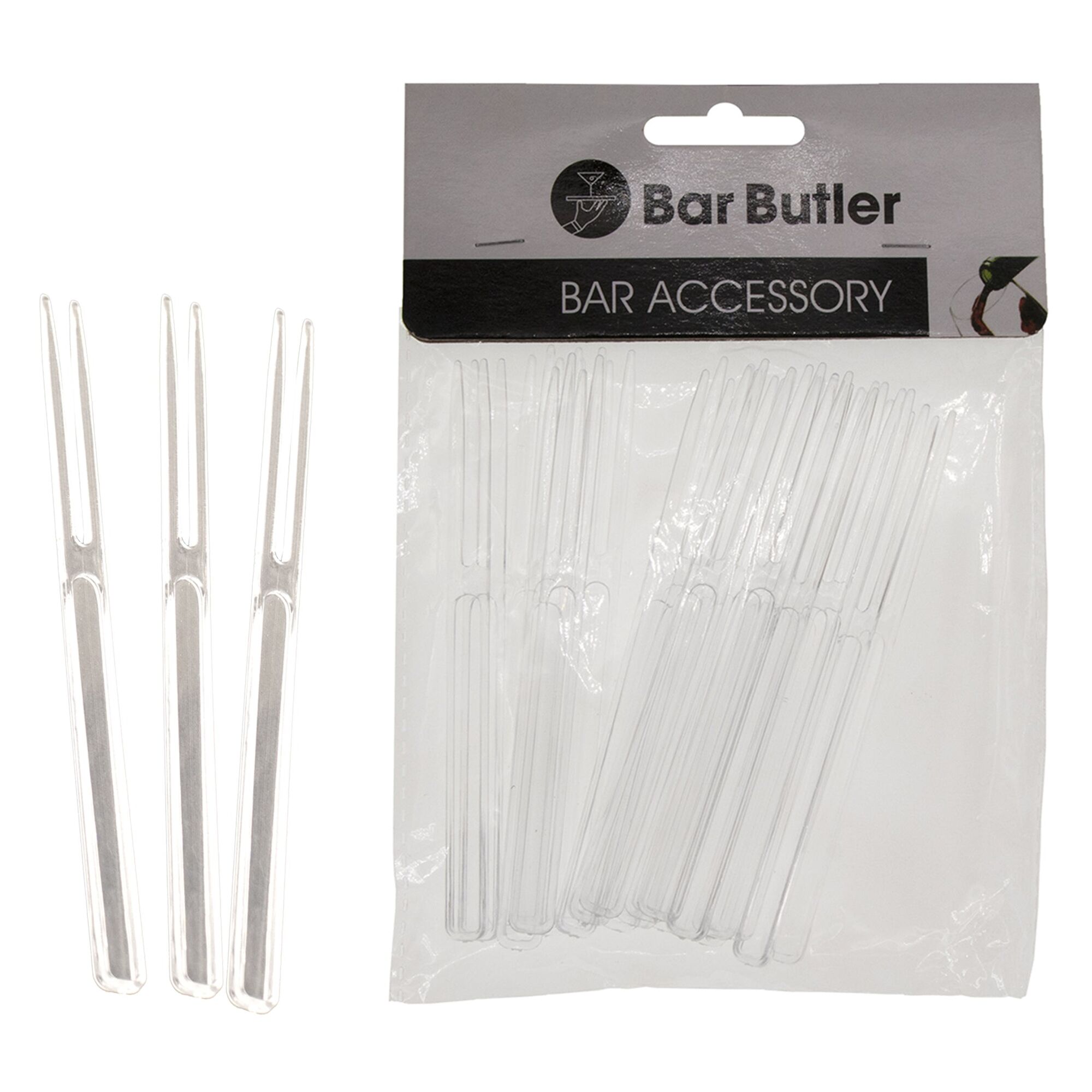 BAR BUTLER CLEAR COCKTAIL PLASTIC FORKS, 24PCS (105MM)