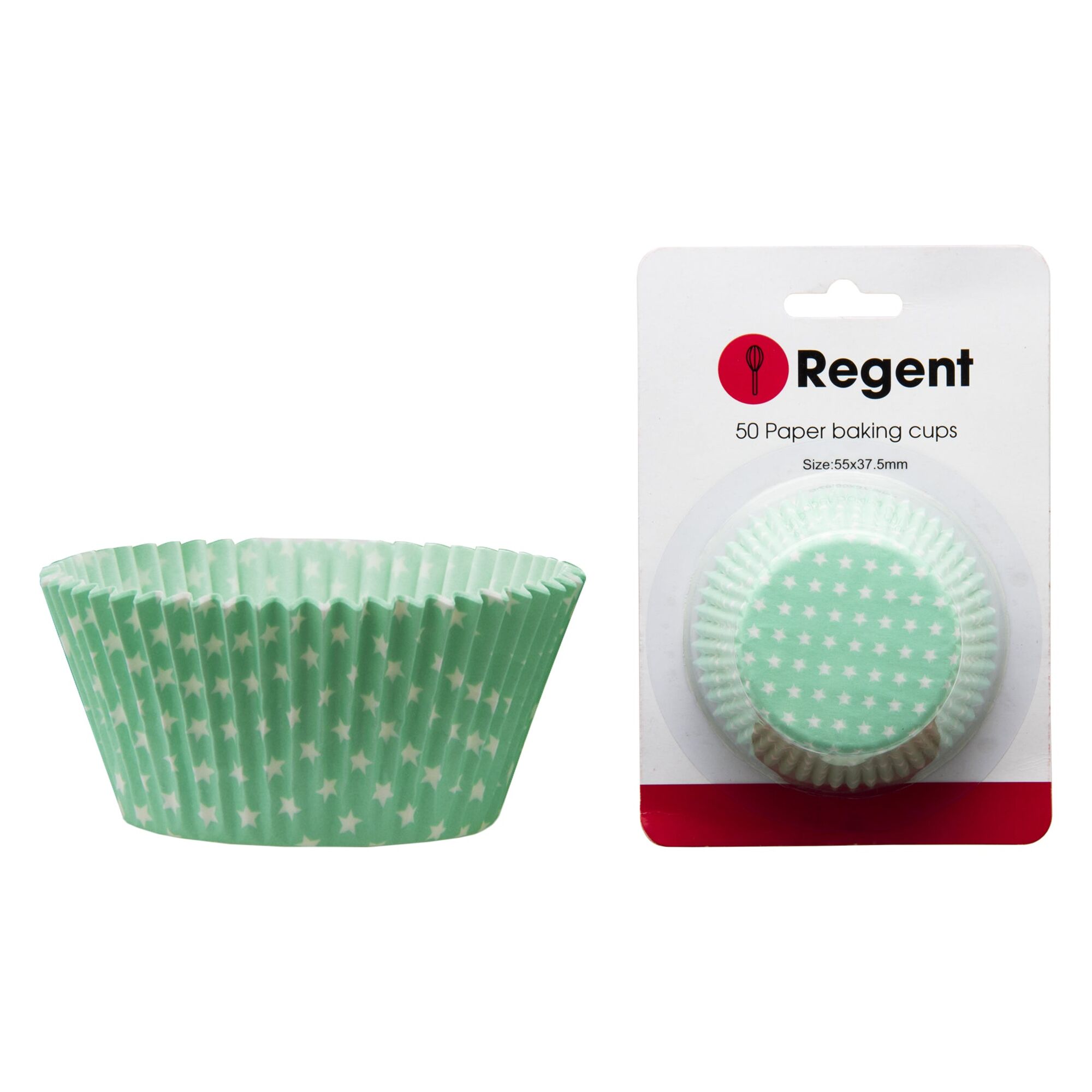 REGENT CAKE CUPS LIGHT GREEN WITH WHITE STARS 50 PIECE, (55X37.5MM)