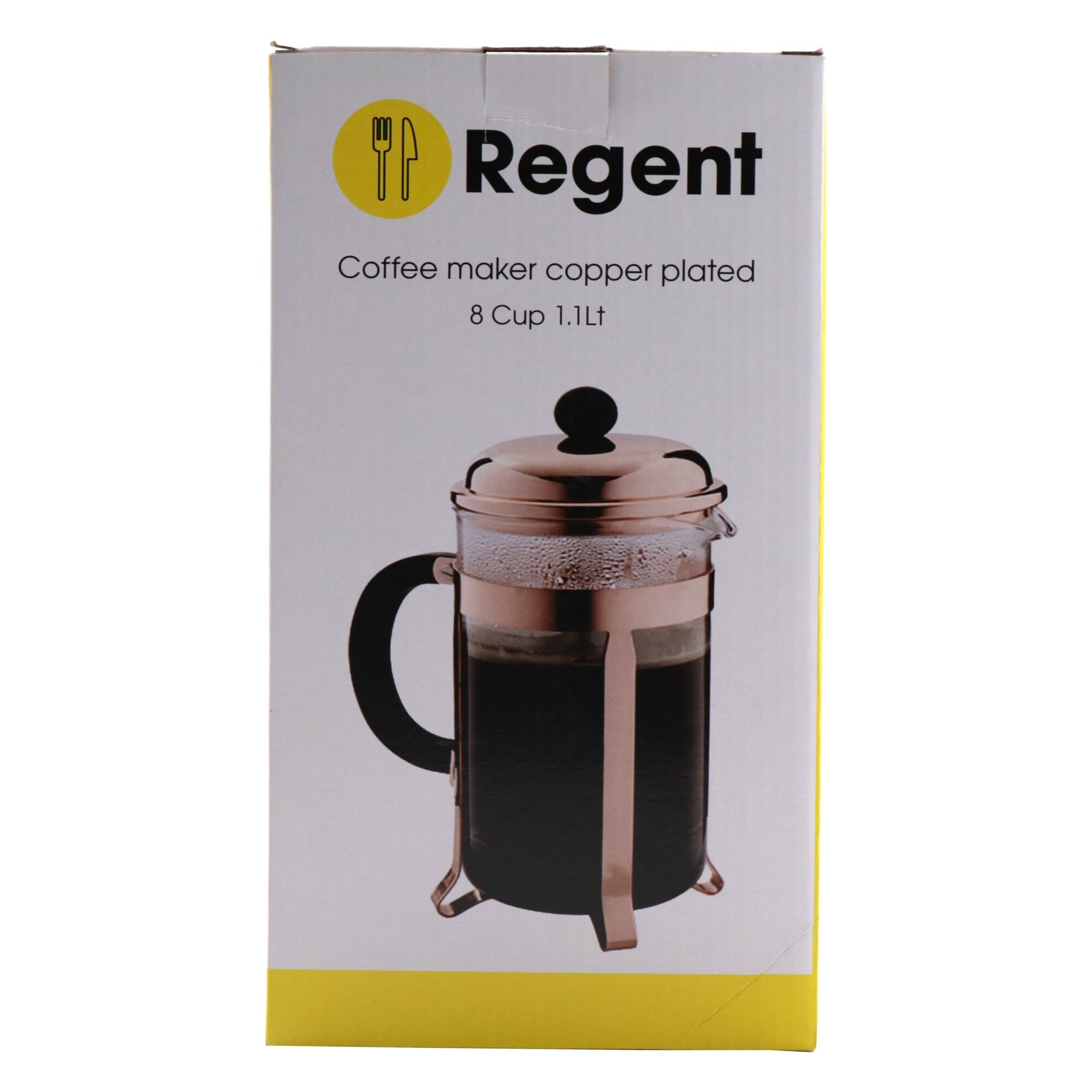 REGENT COFFEE PLUNGER WITH COPPER PLATED FRAME 8 CUP, (1LT)