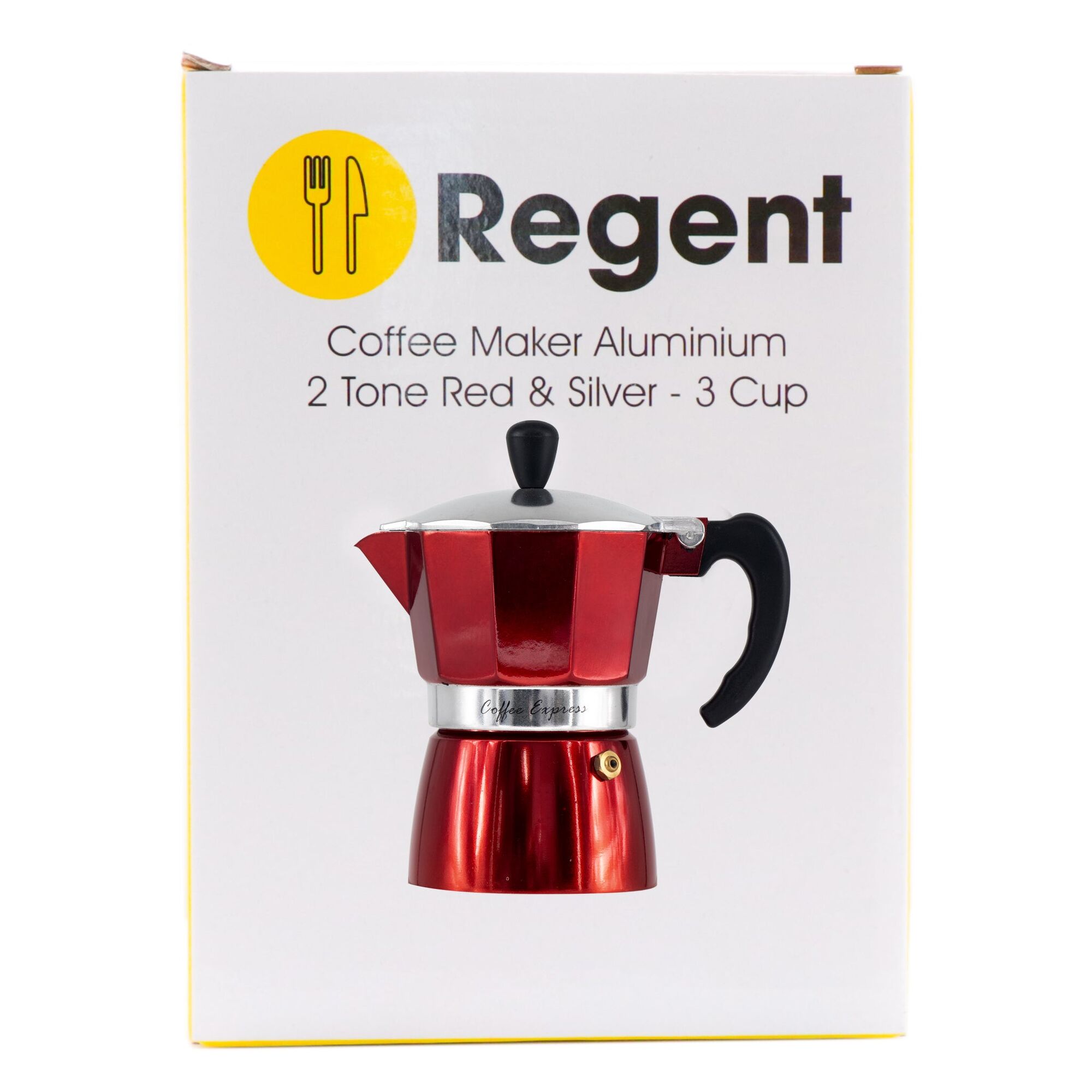 REGENT COFFEE MAKER ALUMINIUM 2 TONE RED & SILVER 3 CUP, (150ML)