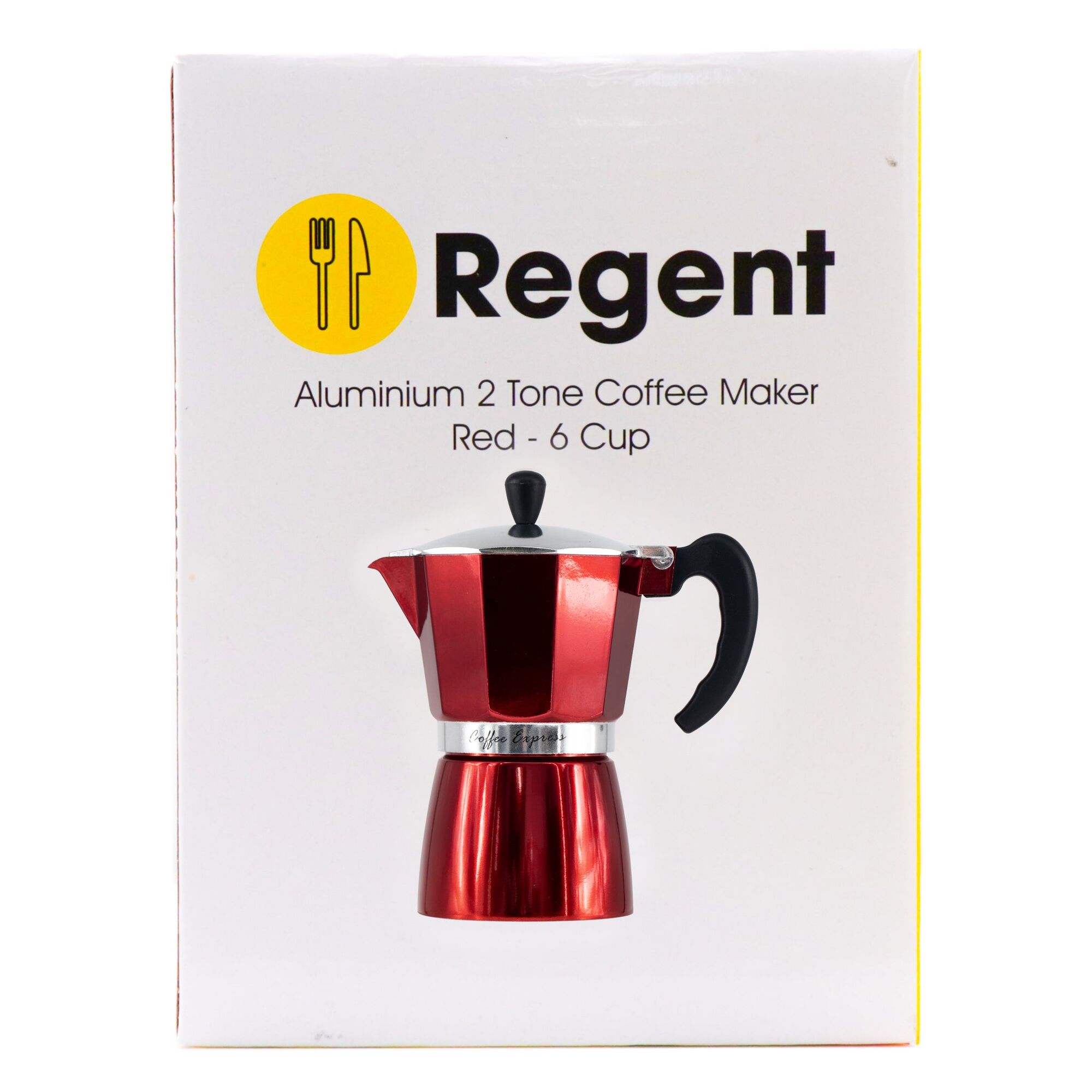 REGENT COFFEE MAKER ALUMINIUM 2 TONE RED & SILVER 6 CUP, (275ML)