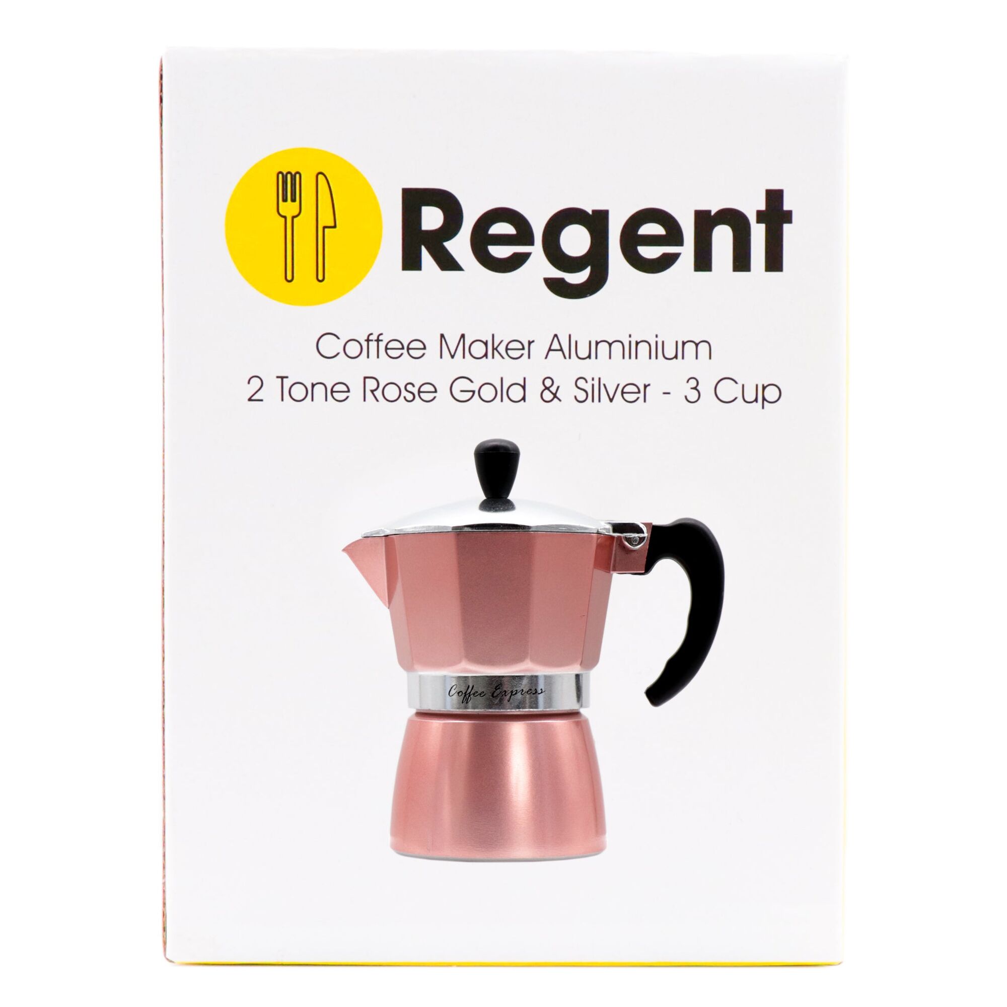 REGENT COFFEE MAKER ALUMINIUM 2 TONE ROSE GOLD & SILVER 3 CUP, (150ML)