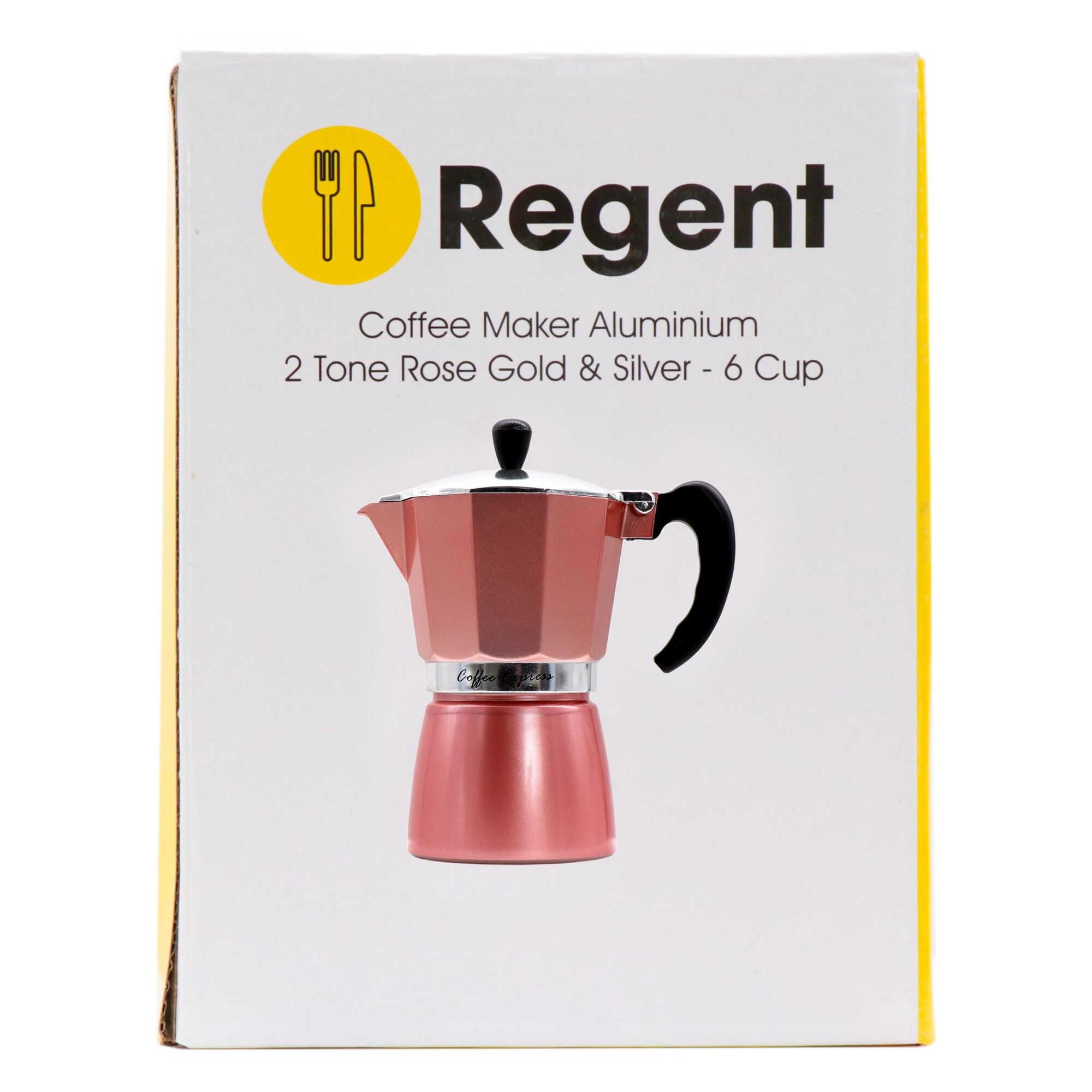 REGENT COFFEE MAKER ALUMINIUM 2 TONE ROSE GOLD & SILVER 6 CUP, (275ML)