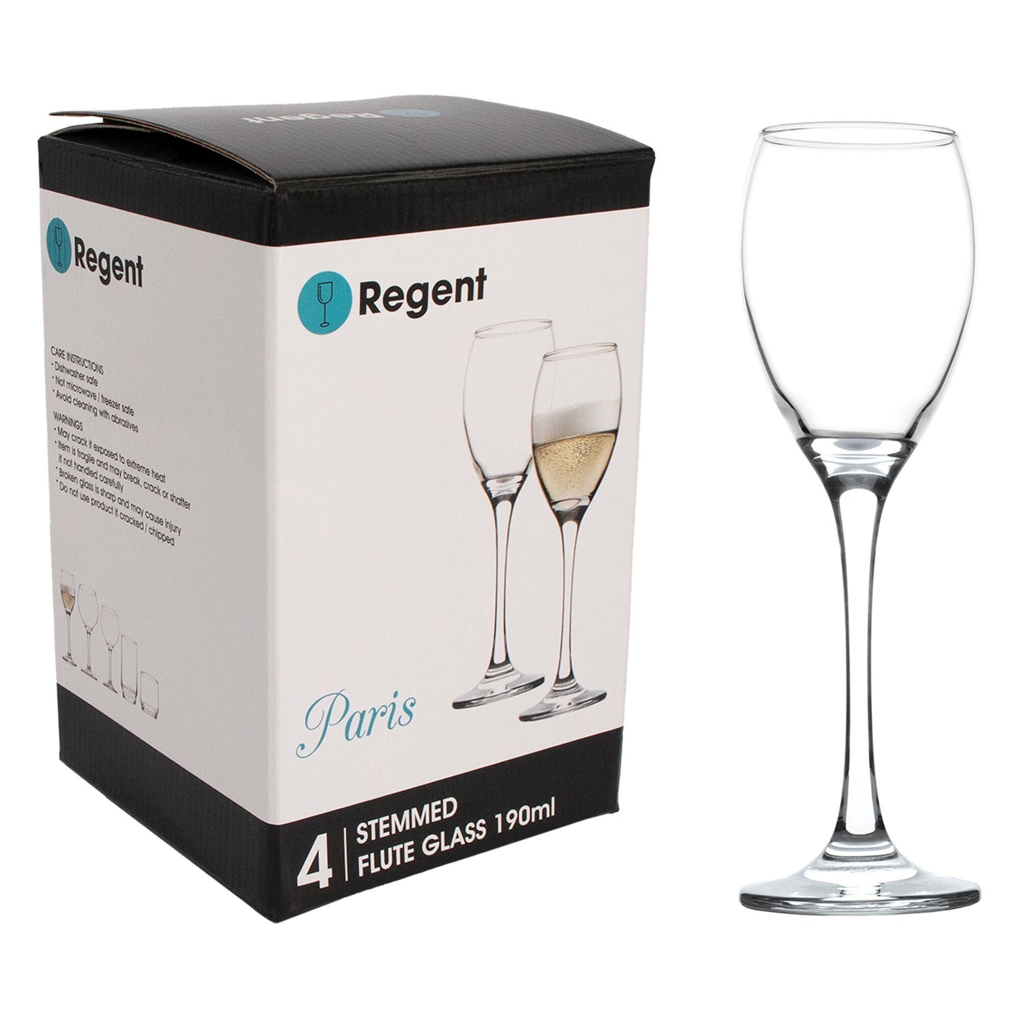 REGENT PARIS STEMMED FLUTE GLASS 4 PACK, (190ML)