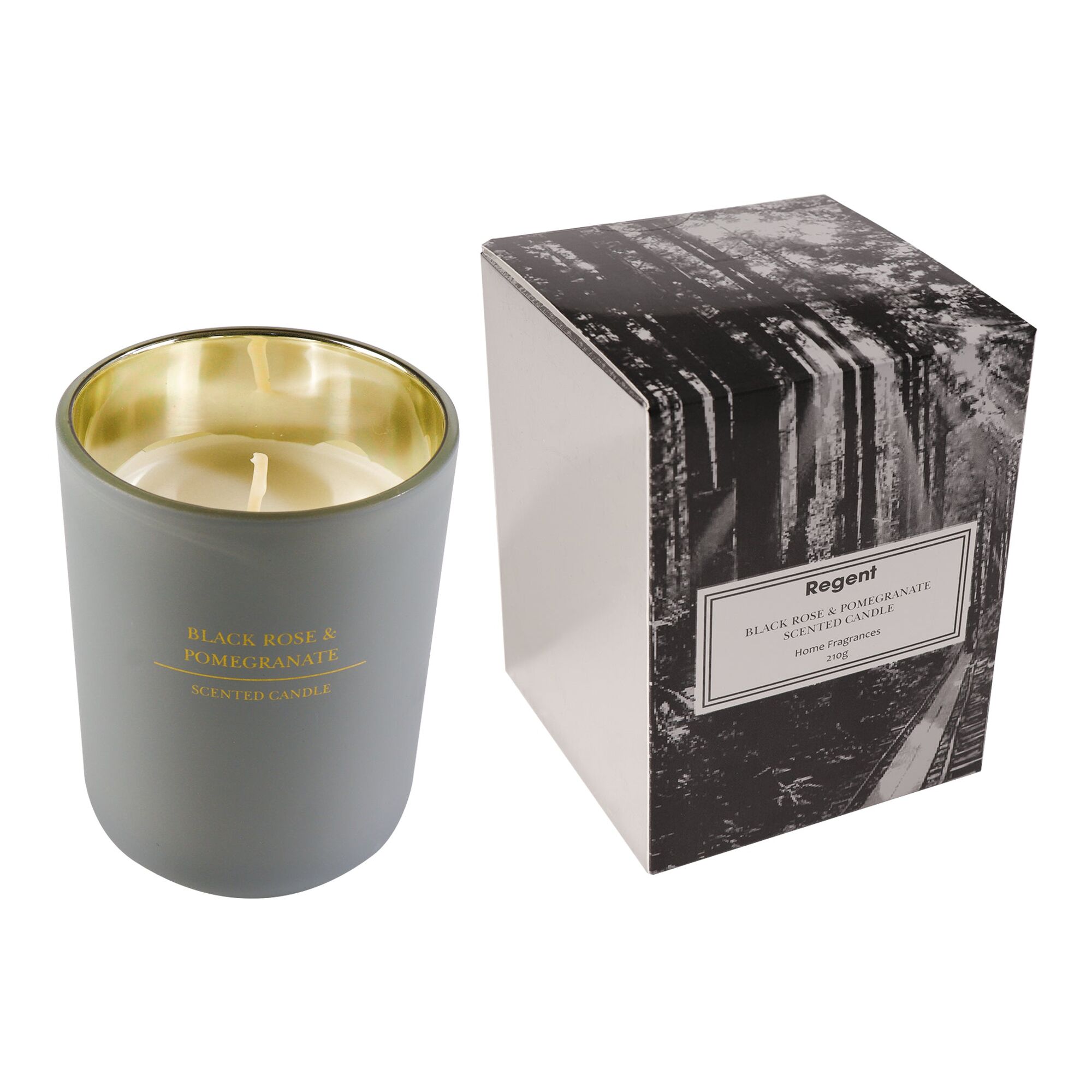 REGENT SCENTED CANDLE GREY JAR LARGE, BLACK ROSE & POMEGRANATE 210G