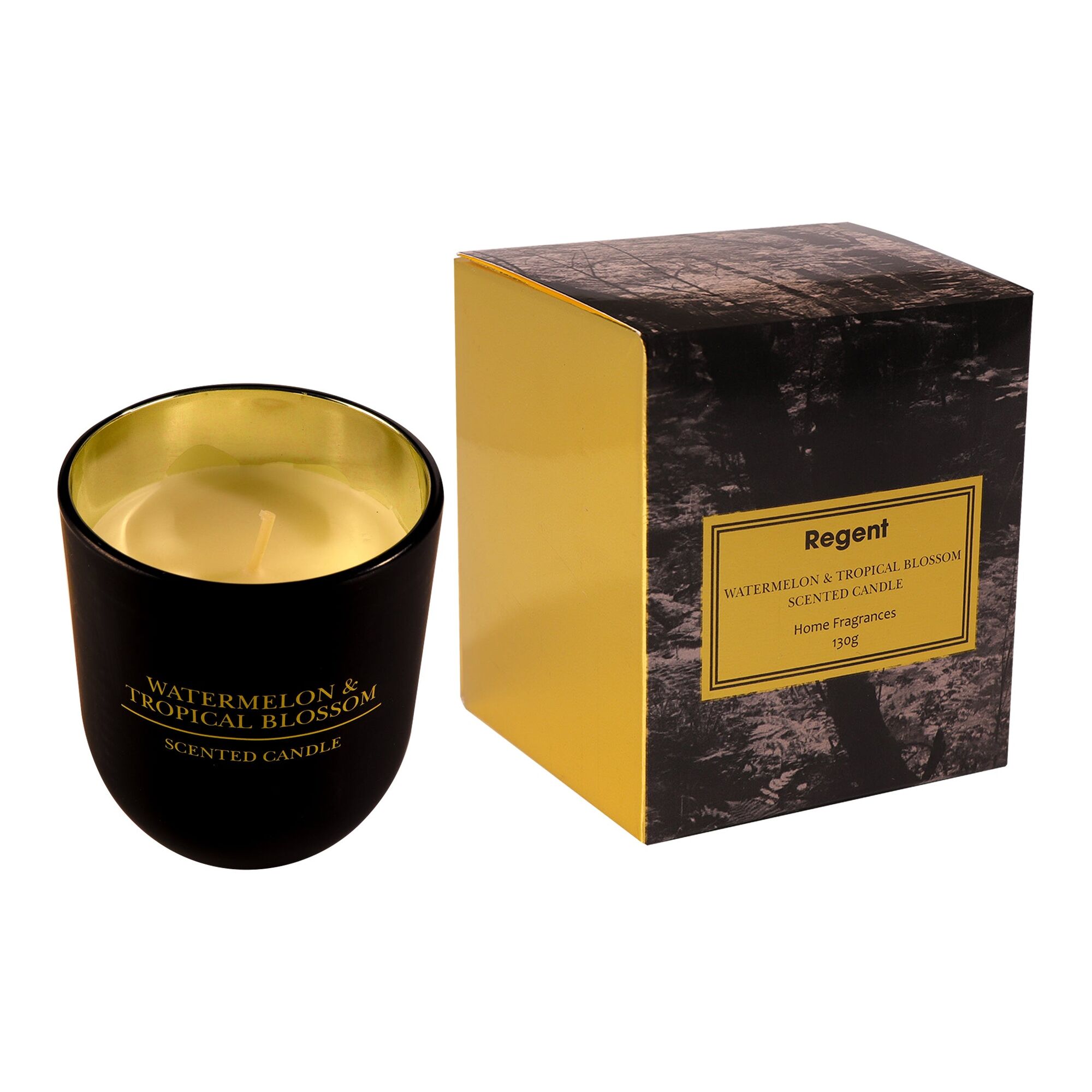 REGENT SCENTED CANDLE BLACK JAR SMALL, WATERMELON & TROPICAL BLOSSOM 130G