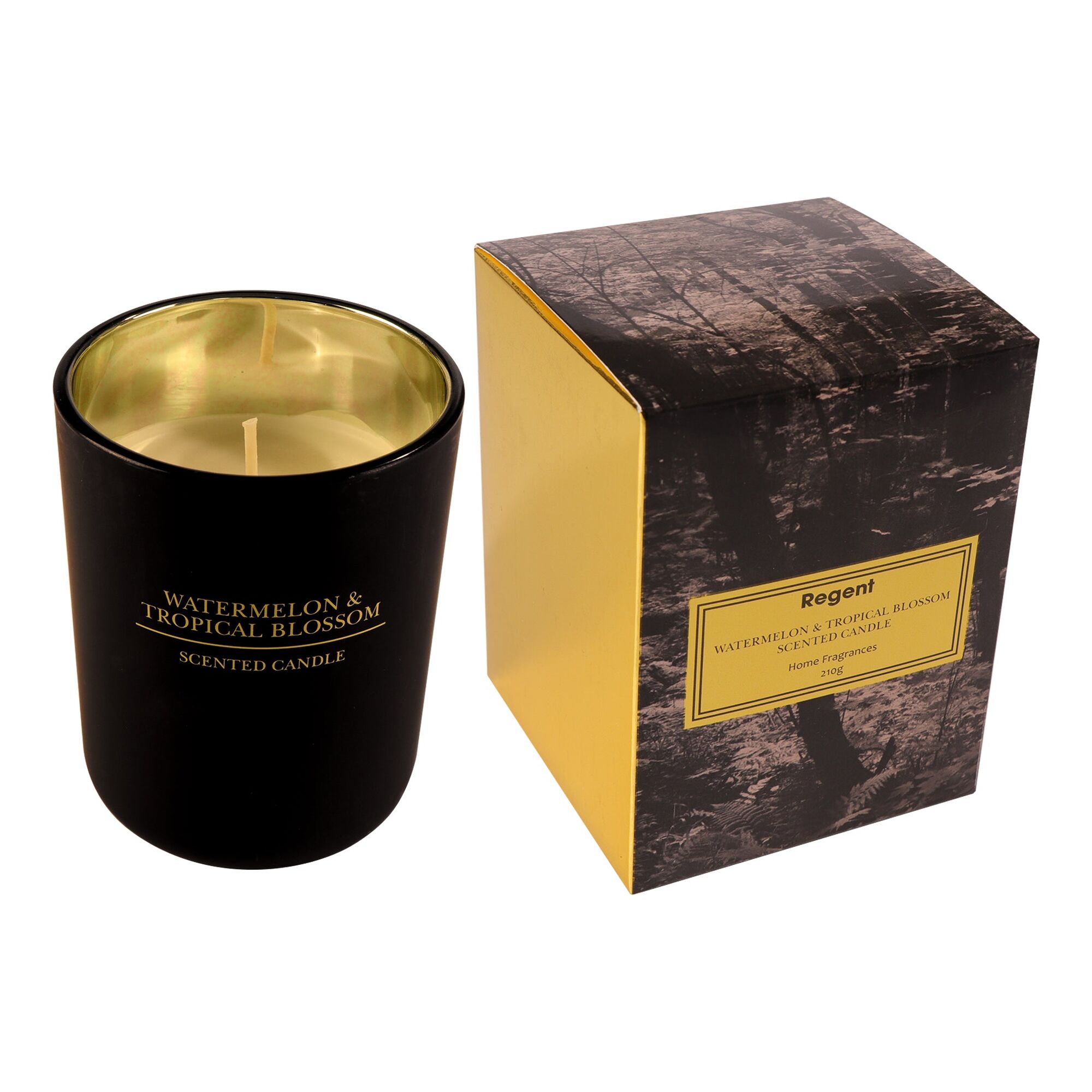 REGENT SCENTED CANDLE BLACK JAR LARGE, WATERMELON & TROPICAL BLOSSOM 210G
