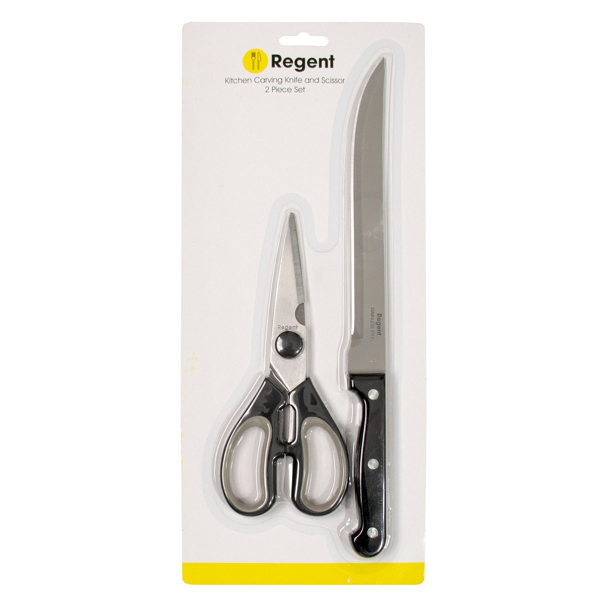 REGENT KITCHEN CARVING KNIFE WITH BAKELITE HANDLE AND 3 RIVETS AND SCISSOR 2PK SET