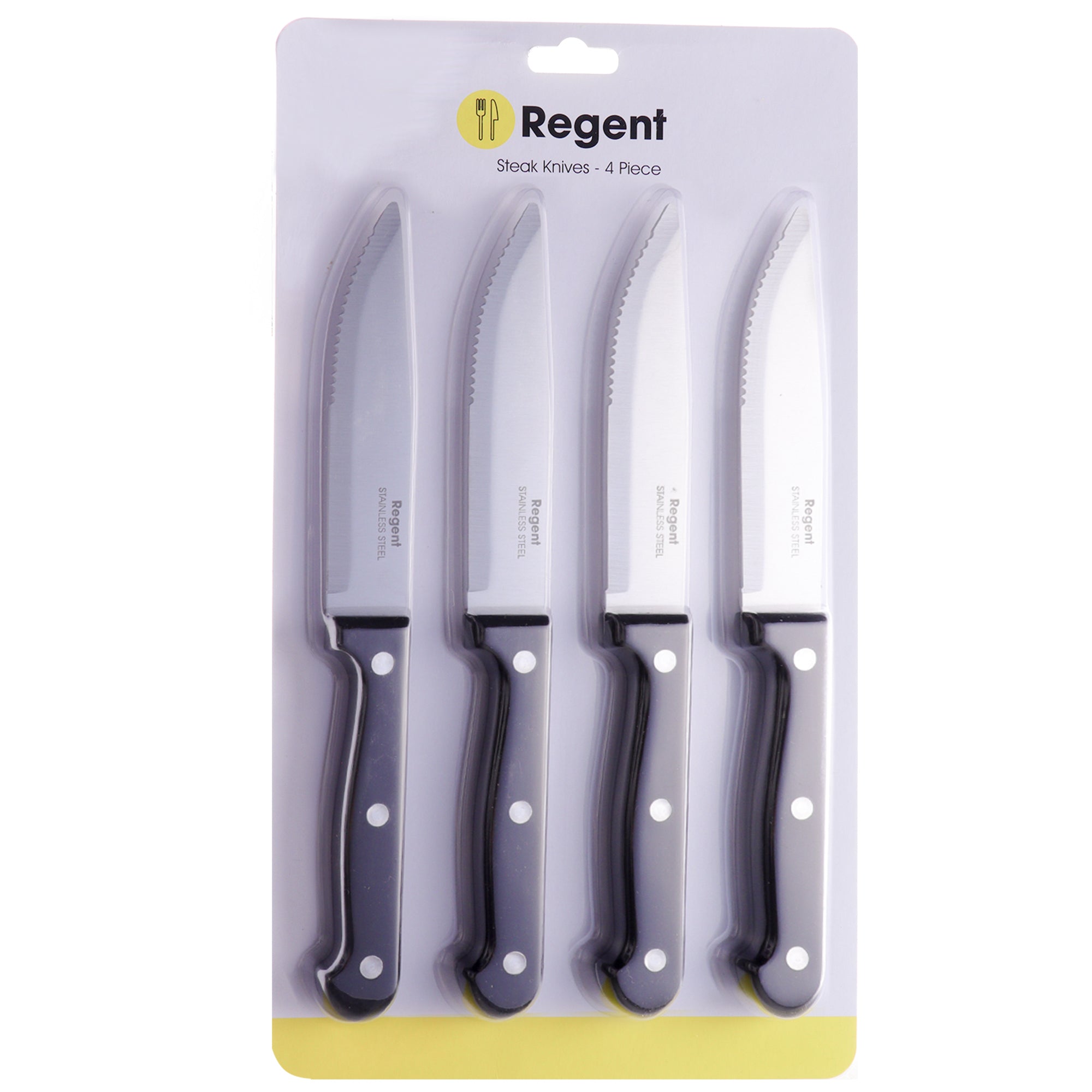 REGENT KITCHEN STEAK KNIVES WITH BAKELITE HANDLE AND 3 RIVETS 4PK SET, 245MM
