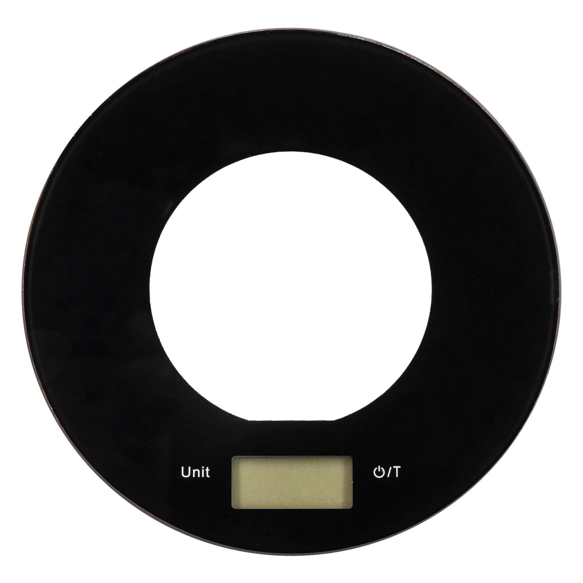 REGENT KITCHEN DIGITAL ROUND GLASS SCALE BLACK WITH CLEAR CENTRE, 5KG (200MM DIAX20MM)