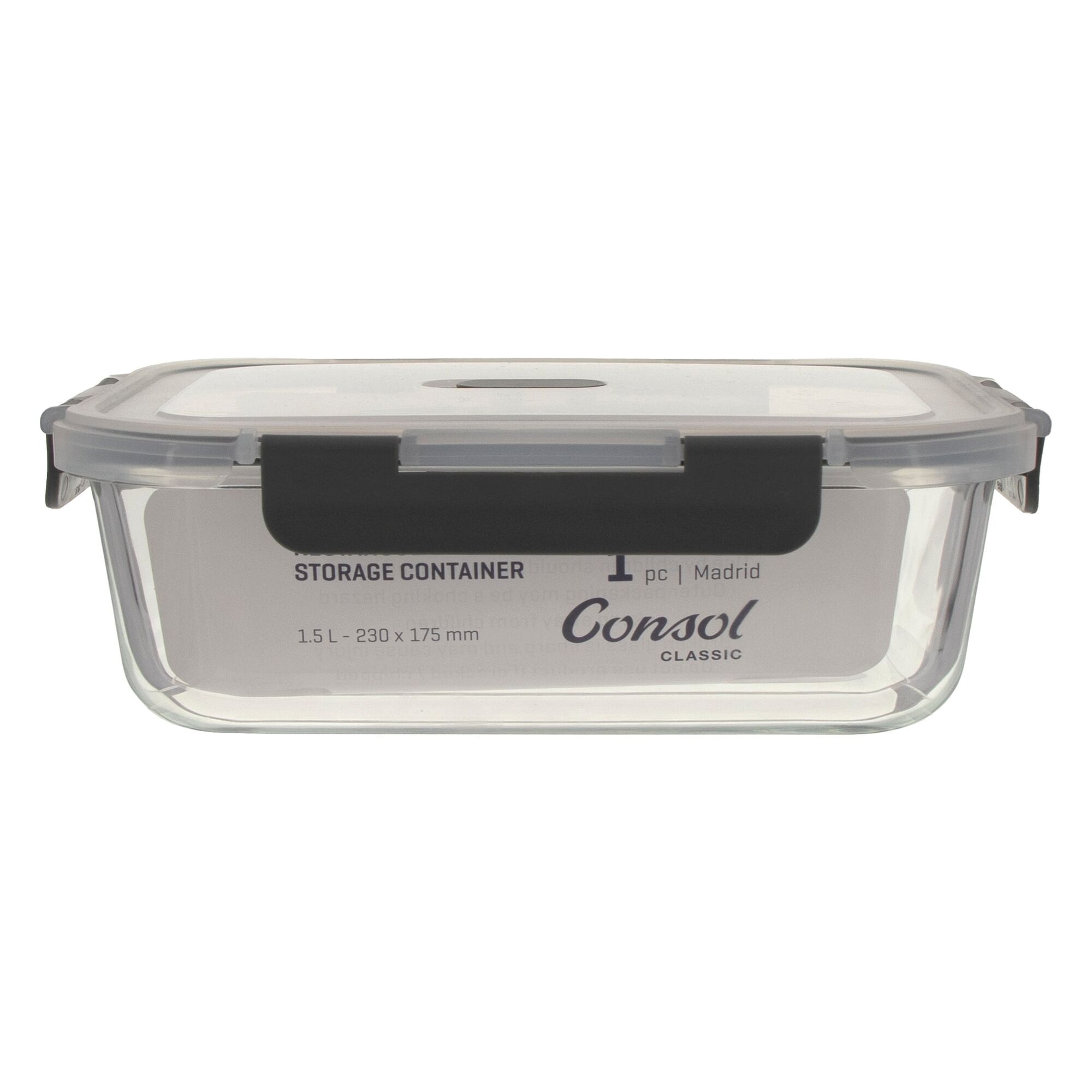 CONSOL MADRID RECT. STORAGE CONTAINER WITH CLIP ON VENTED LID, 1.5L