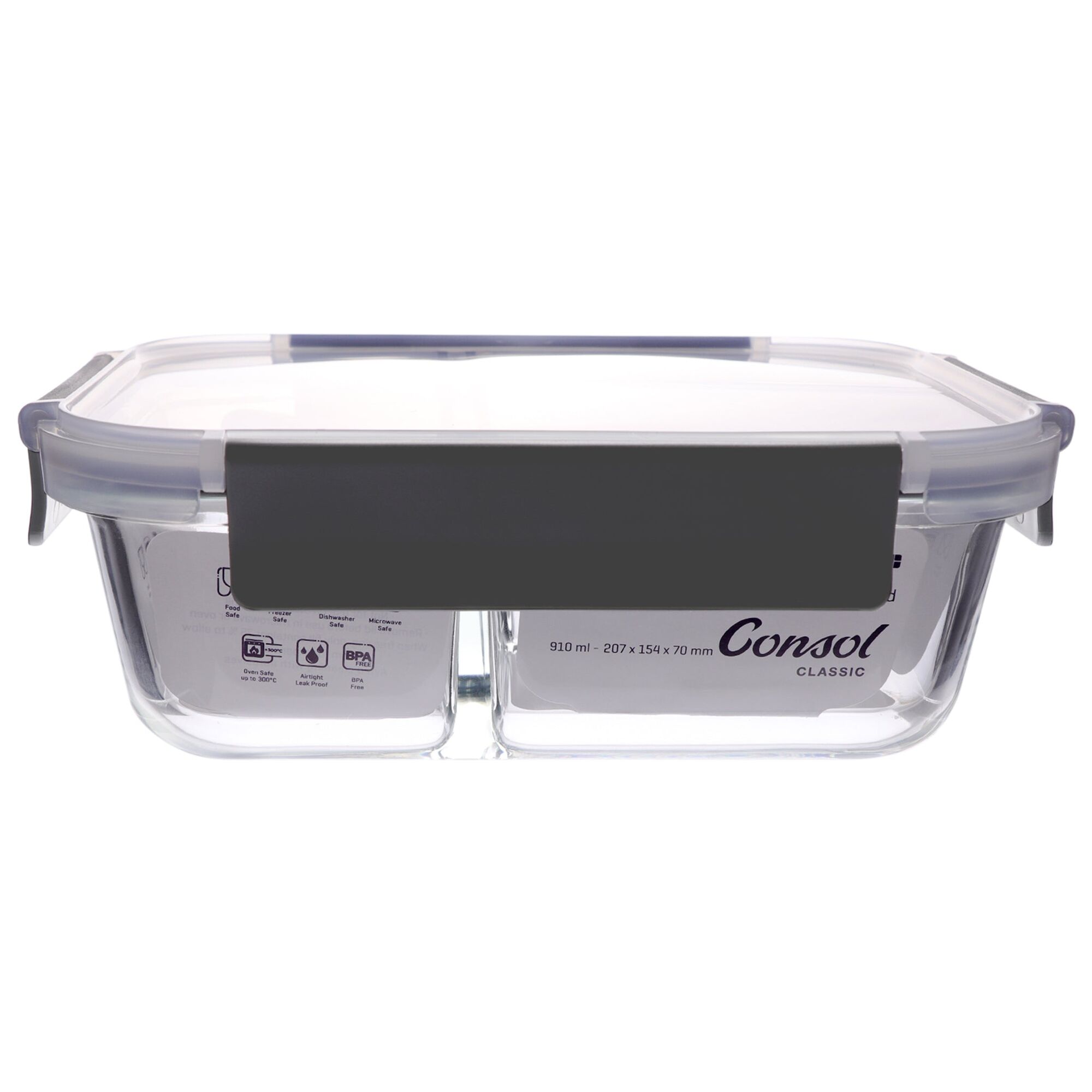 CONSOL MADRID RECT. 3 DIVISION STORAGE CONTAINER WITH CLIP ON LID, 910ML (207X154X70MM)