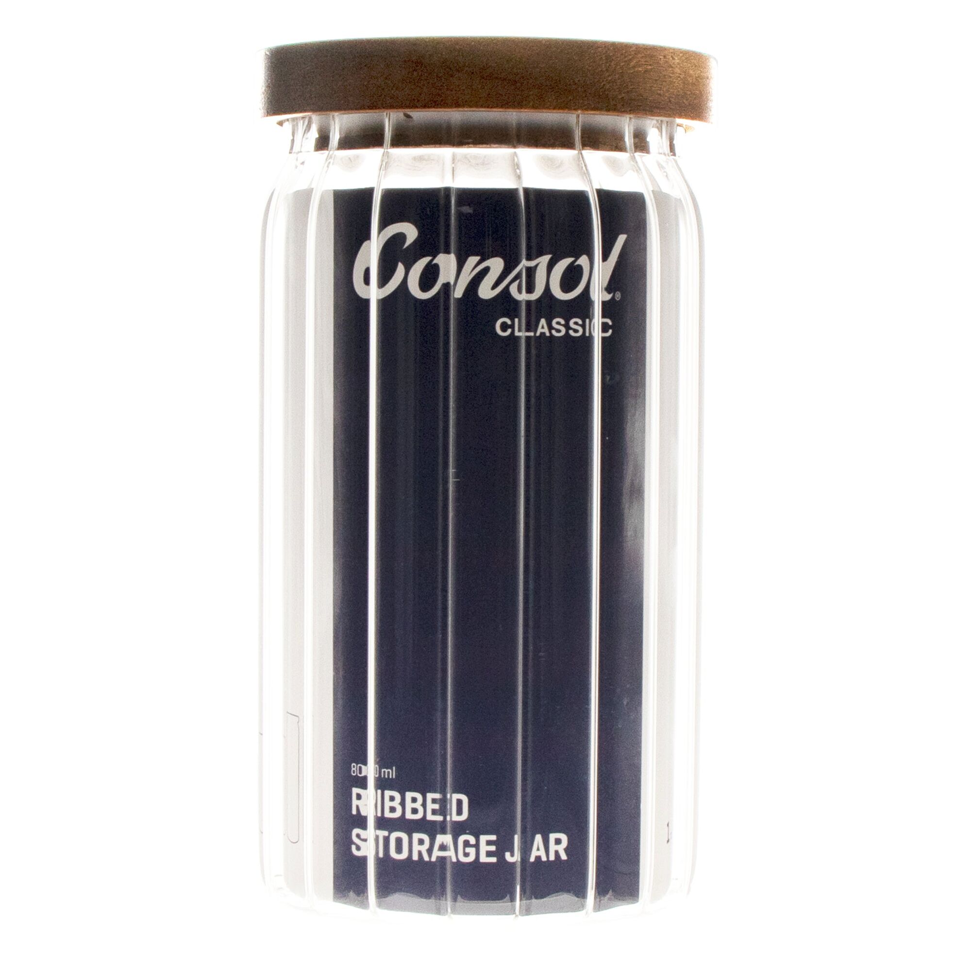 CONSOL ROUND RIBBED CANISTER WITH ACACIA LID, 800ML