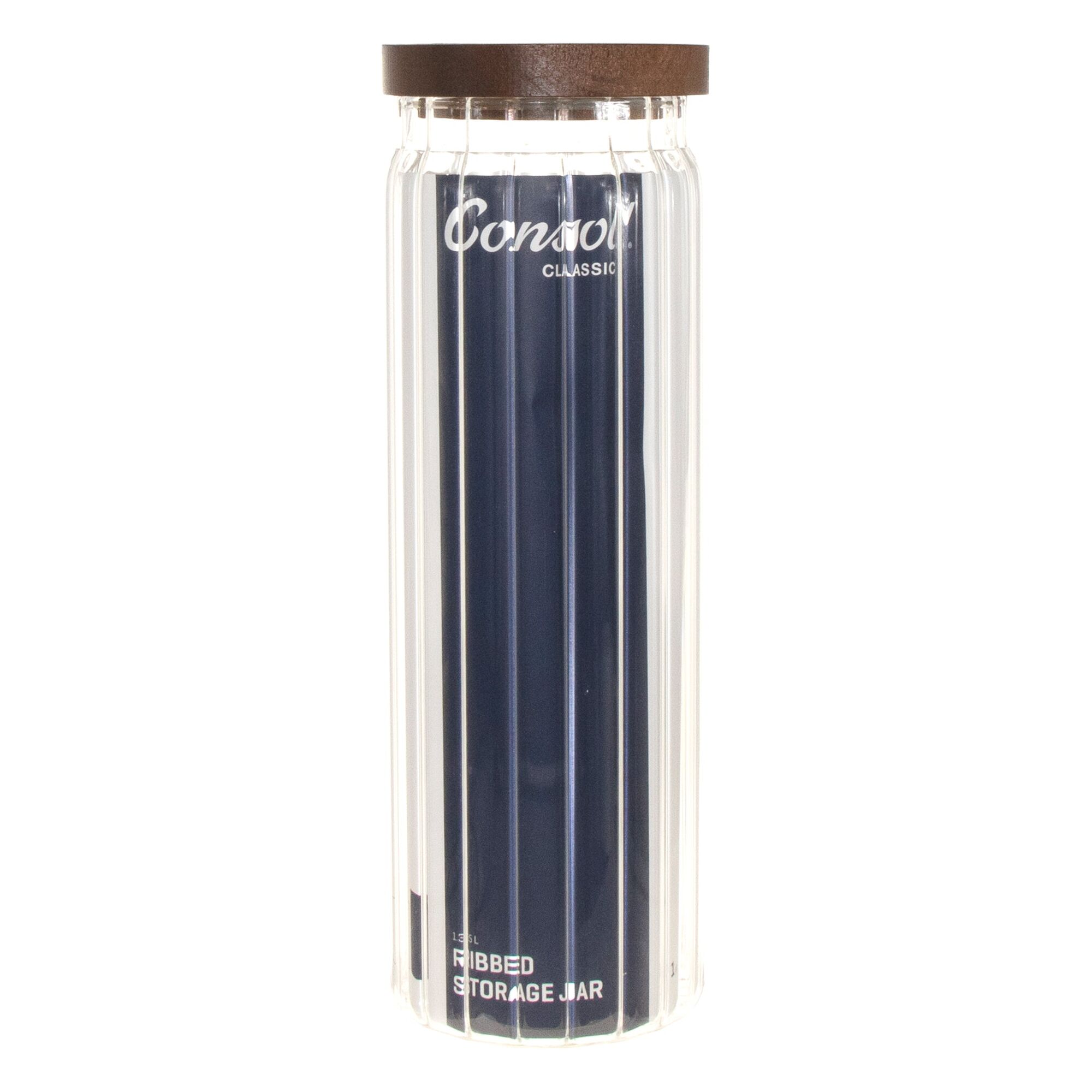 CONSOL ROUND RIBBED CANISTER WITH ACACIA LID, 1.35L