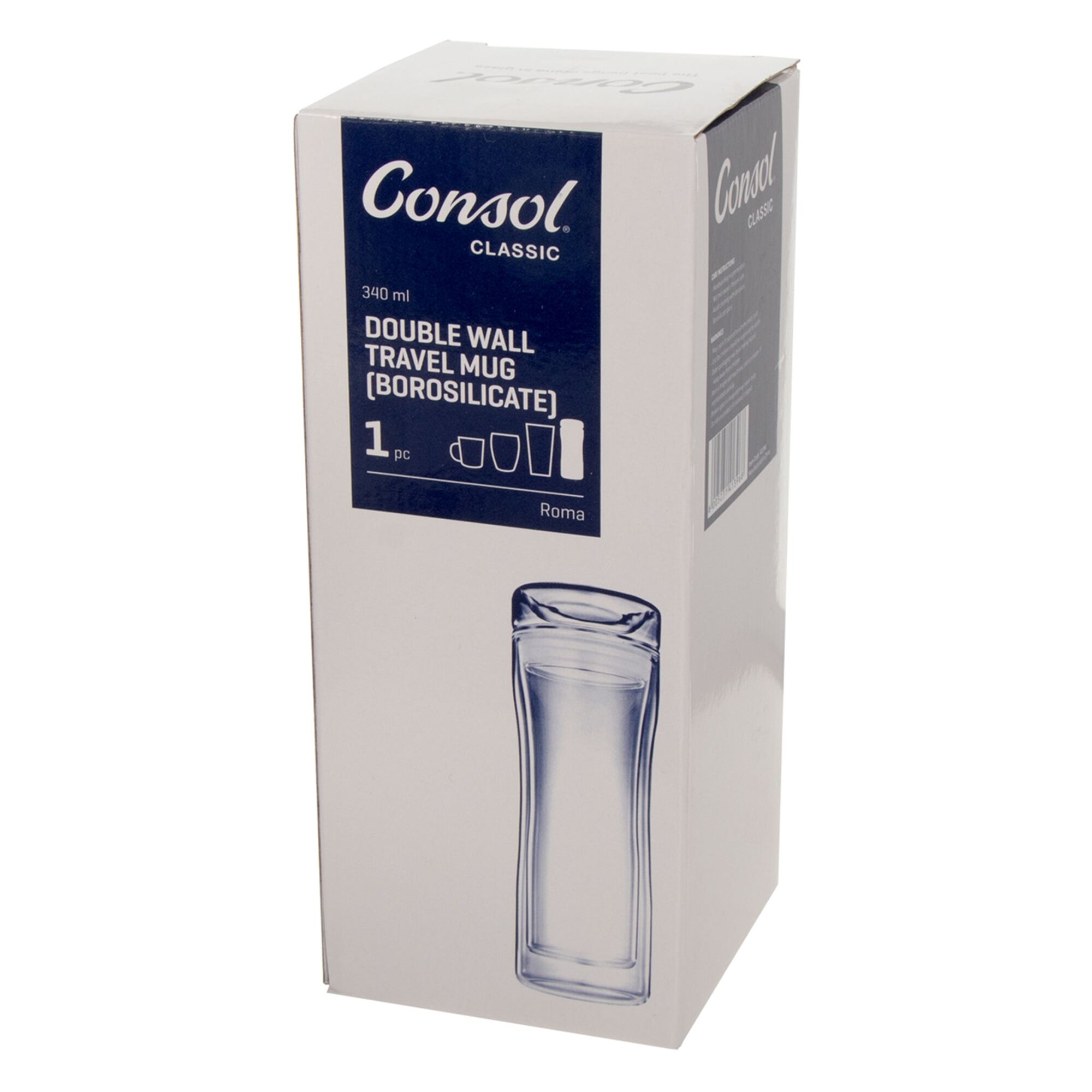 CONSOL ROMA DOUBLE WALL TRAVEL MUG WITH LID, 340ML (80MM DIAX200MM)