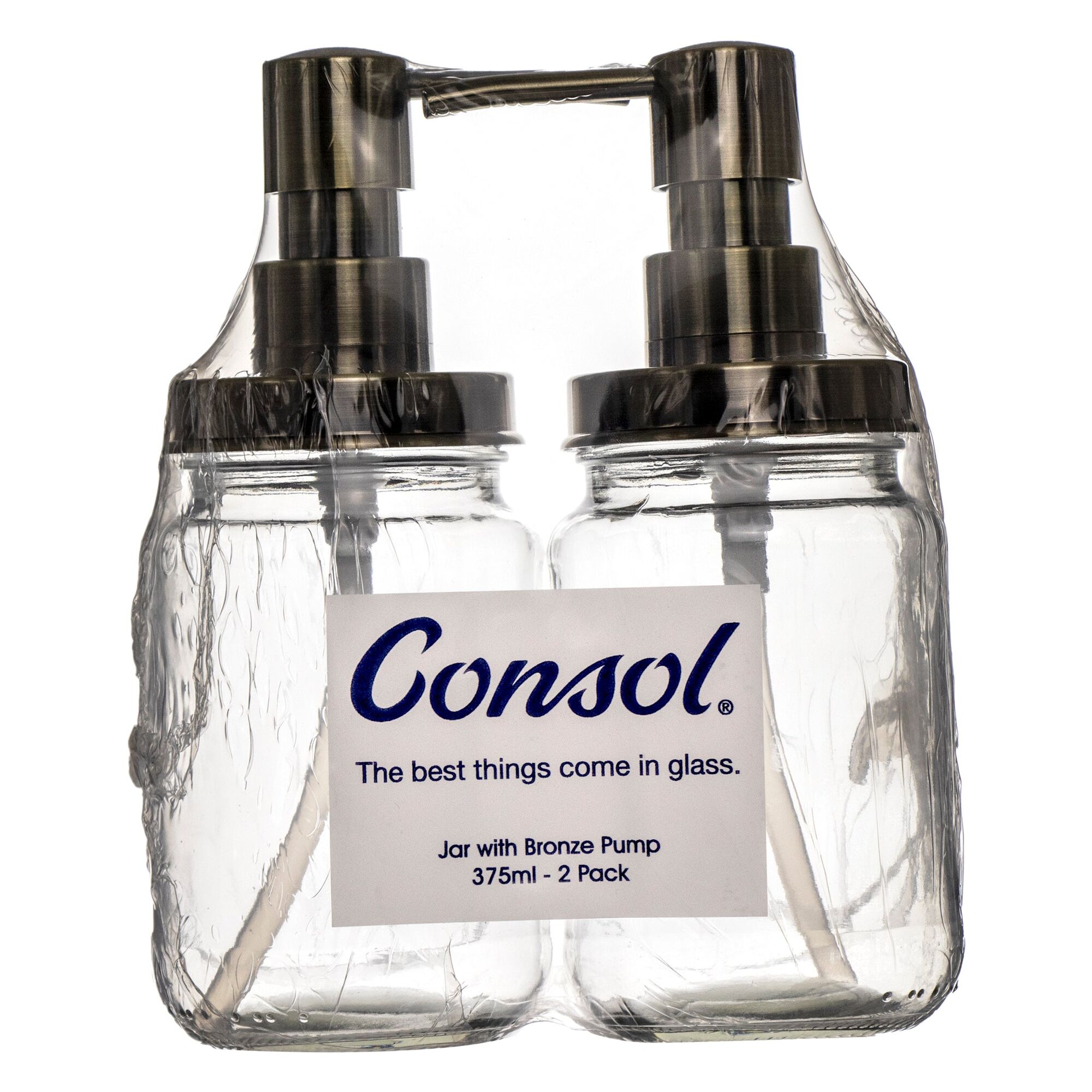 CONSOL JARS WITH BRONZE PUMPS 2 PACK, 375ML (195X75MM DIA)