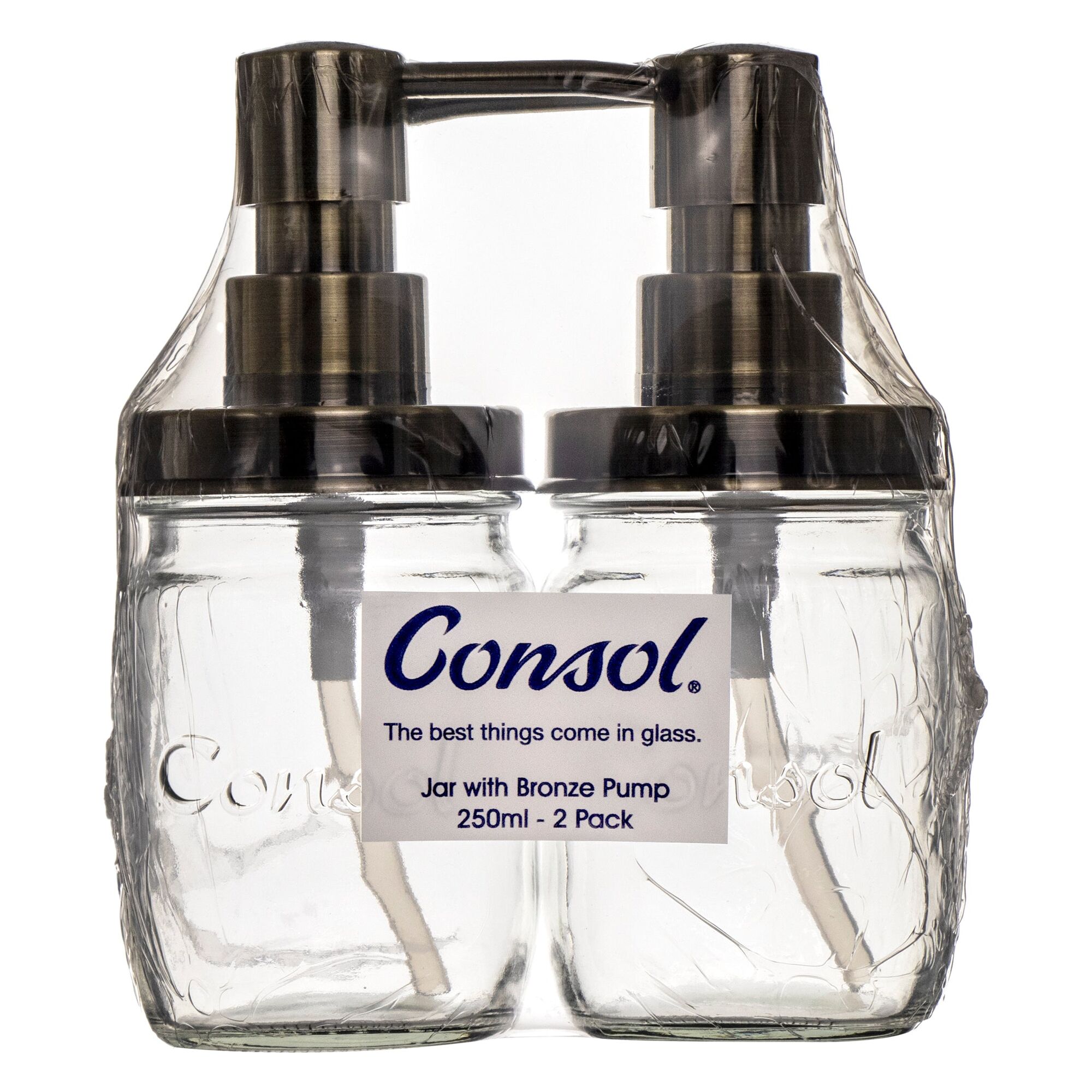 CONSOL JARS WITH BRONZE PUMPS 2 PACK, 250ML (165X85MM DIA)