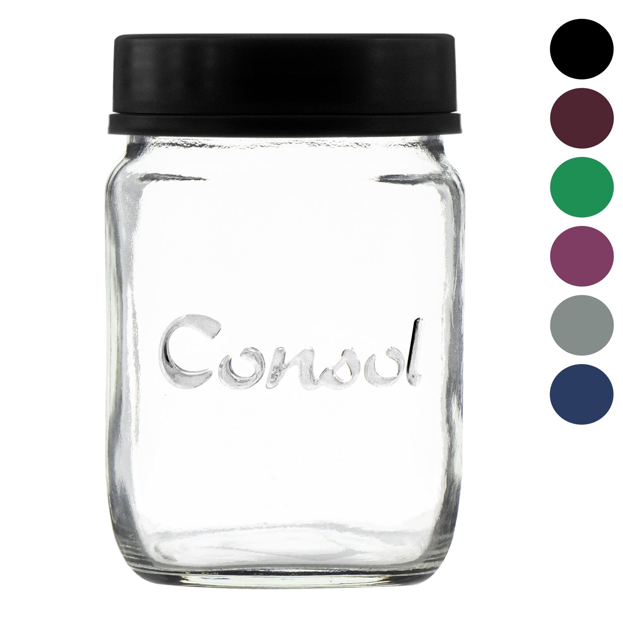 CONSOL JAR WITH NEW ASSORTED COLOURED LIDS, 1LT (167X102MM DIA)