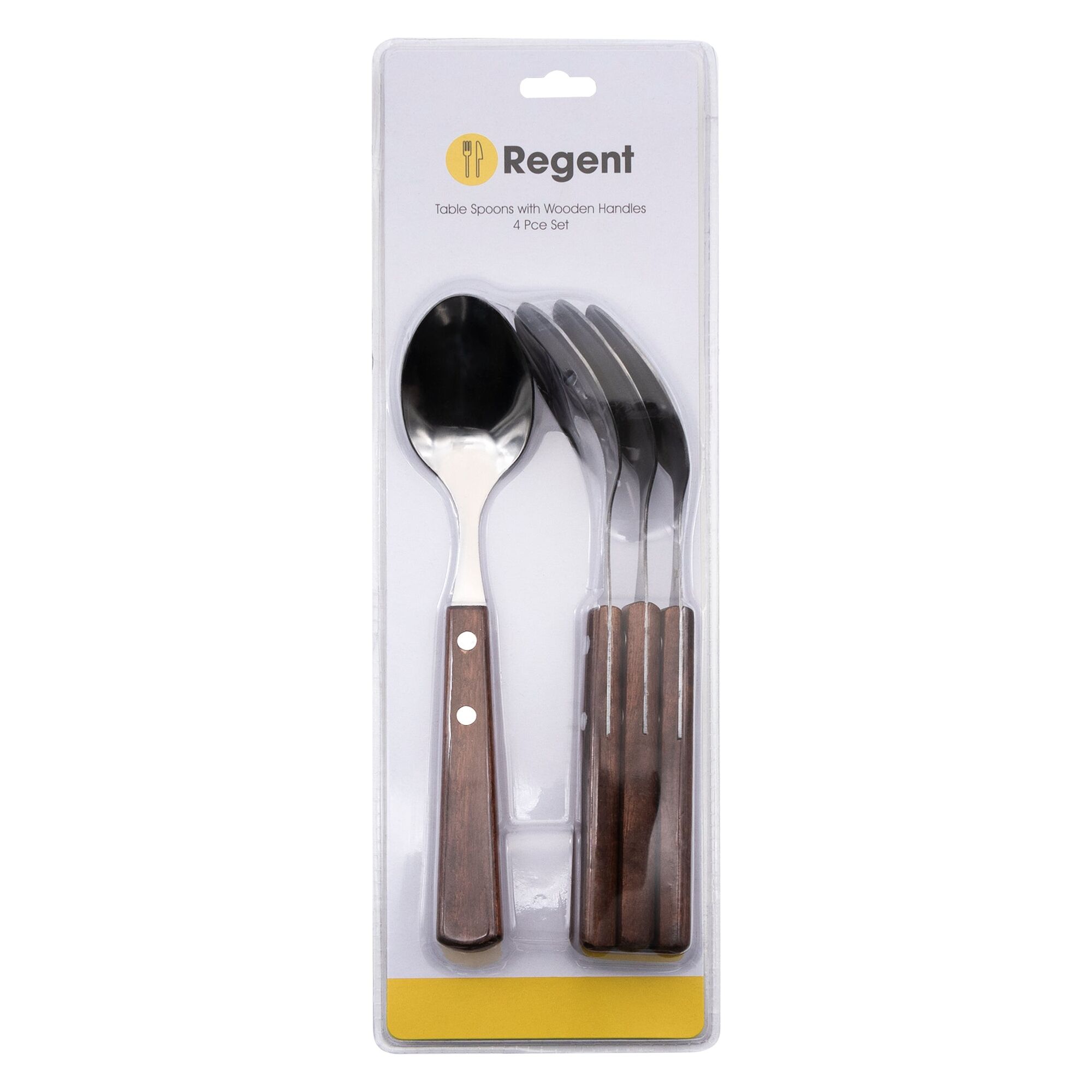 REGENT KITCHEN TABLE SPOONS WITH WOODEN HANDLES 4PCE SET, 205MM