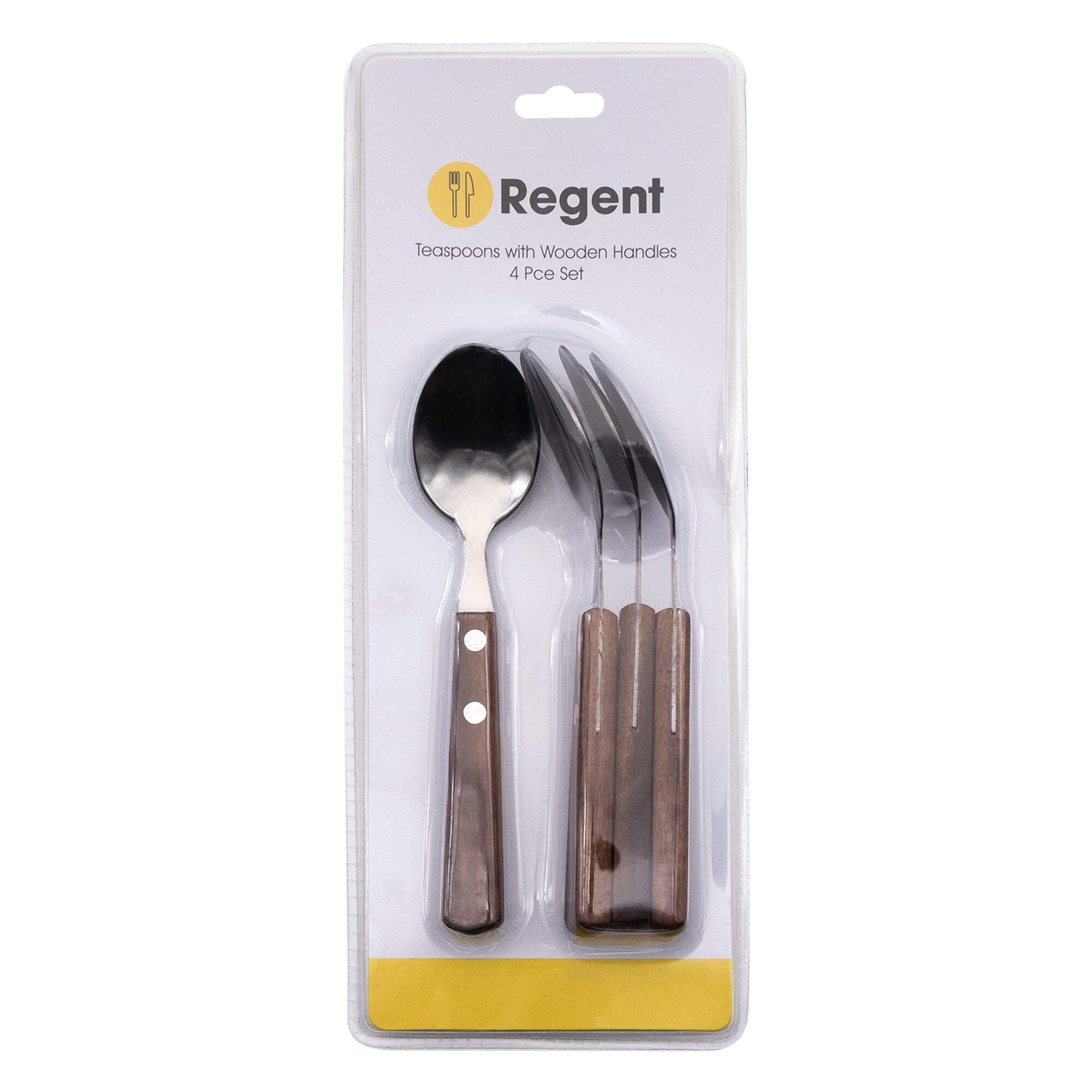 REGENT KITCHEN TEASPOONS WITH WOODEN HANDLES 4PCE SET, 162MM