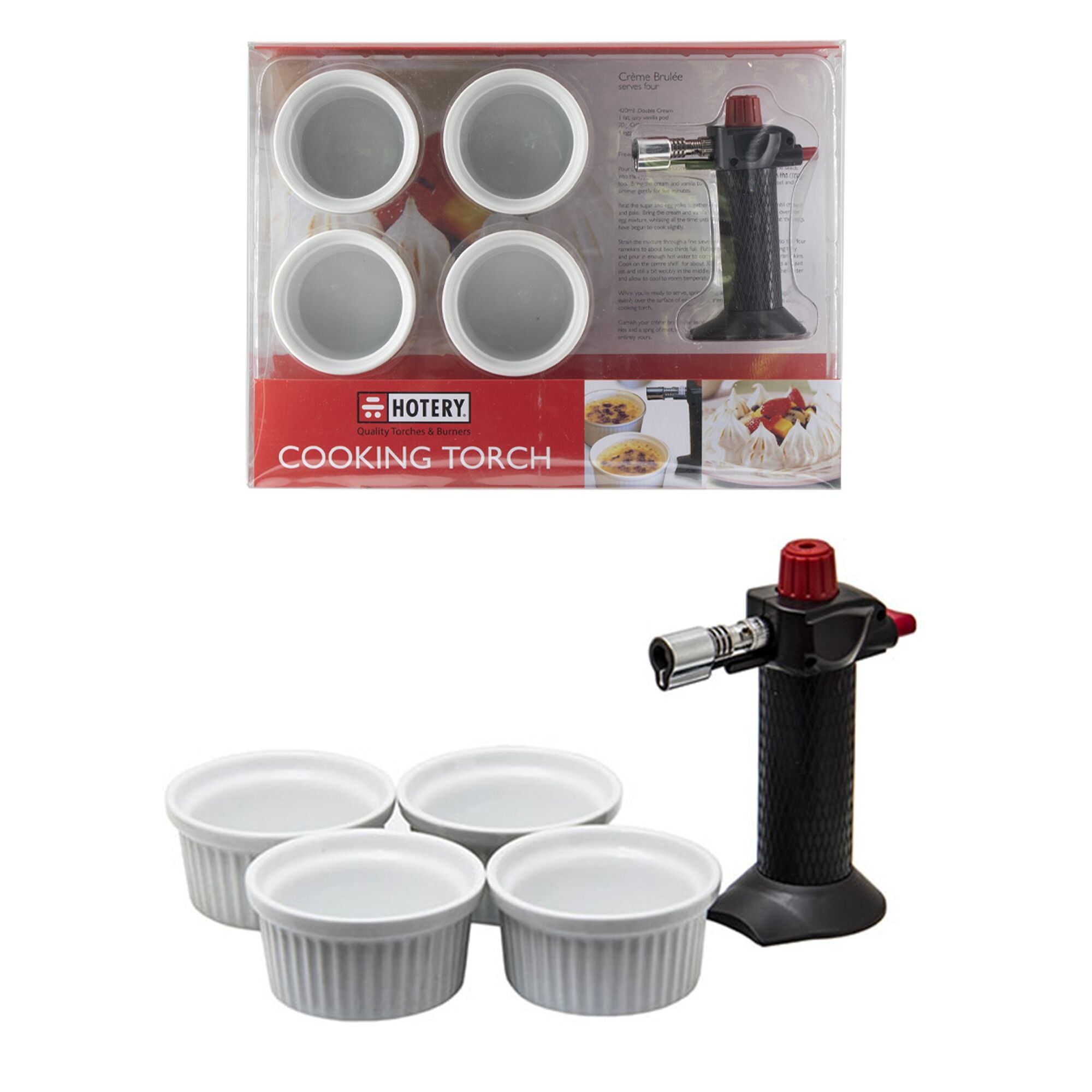 HOTERY CHEFS TORCH WITH 4 RAMEKINS 5PCE GIFT BOX SET, (132X105X62MM)