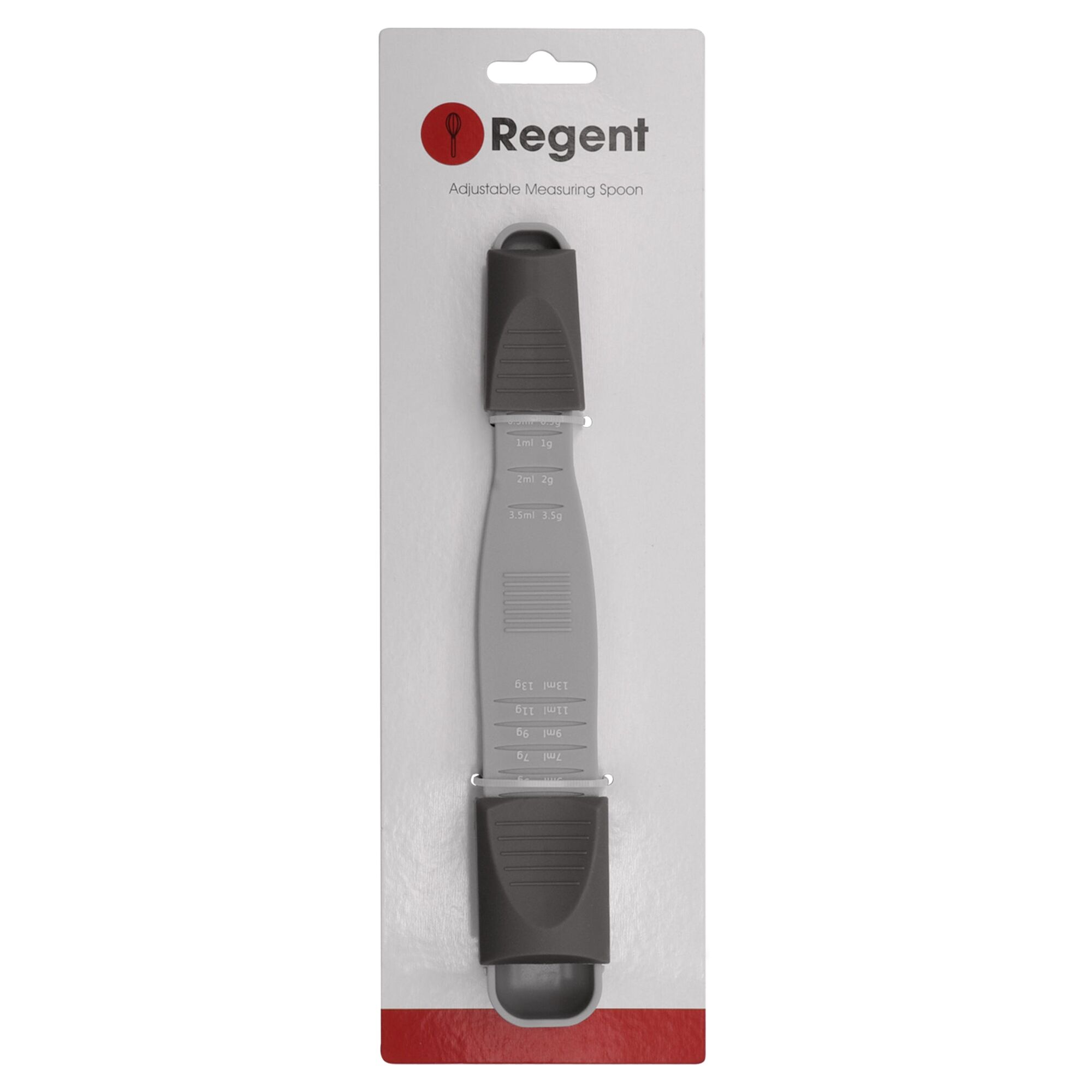 REGENT BAKEWARE ADJUSTABLE MEASURING SPOON GREY PLASTIC 1/8TSP-1 TBSP l 0.5ML-13ML, (219X35X18MM)