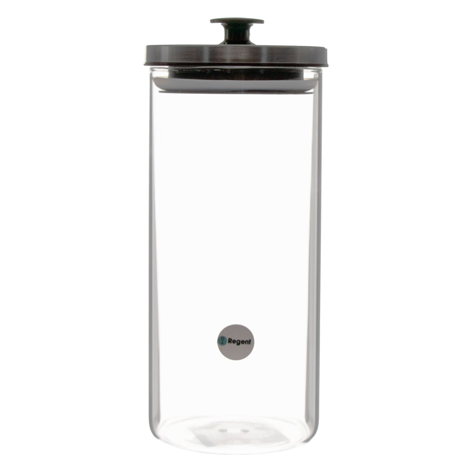 REGENT ROUND BOROCILICATE GLASS CANISTER WITH METAL LID AND BLACK KNOB, 1.3LT (230X100MM DIA)