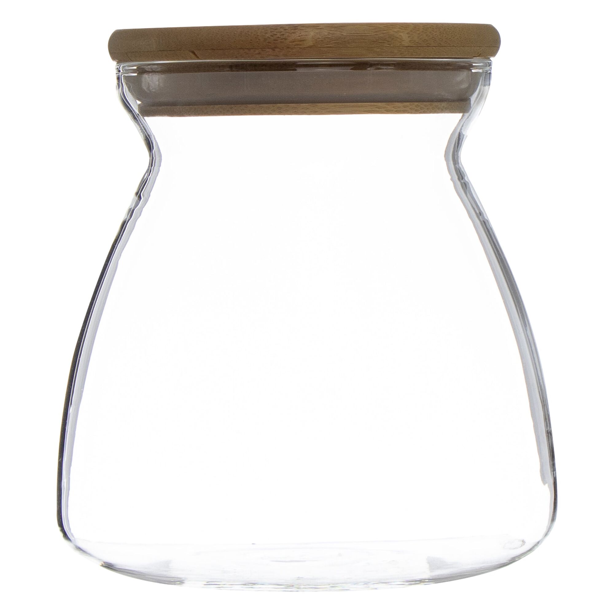 REGENT BOROSILICATE SHAPED GLASS JAR WITH BAMBOO LID, 650ML (110MM DIAX120MM)