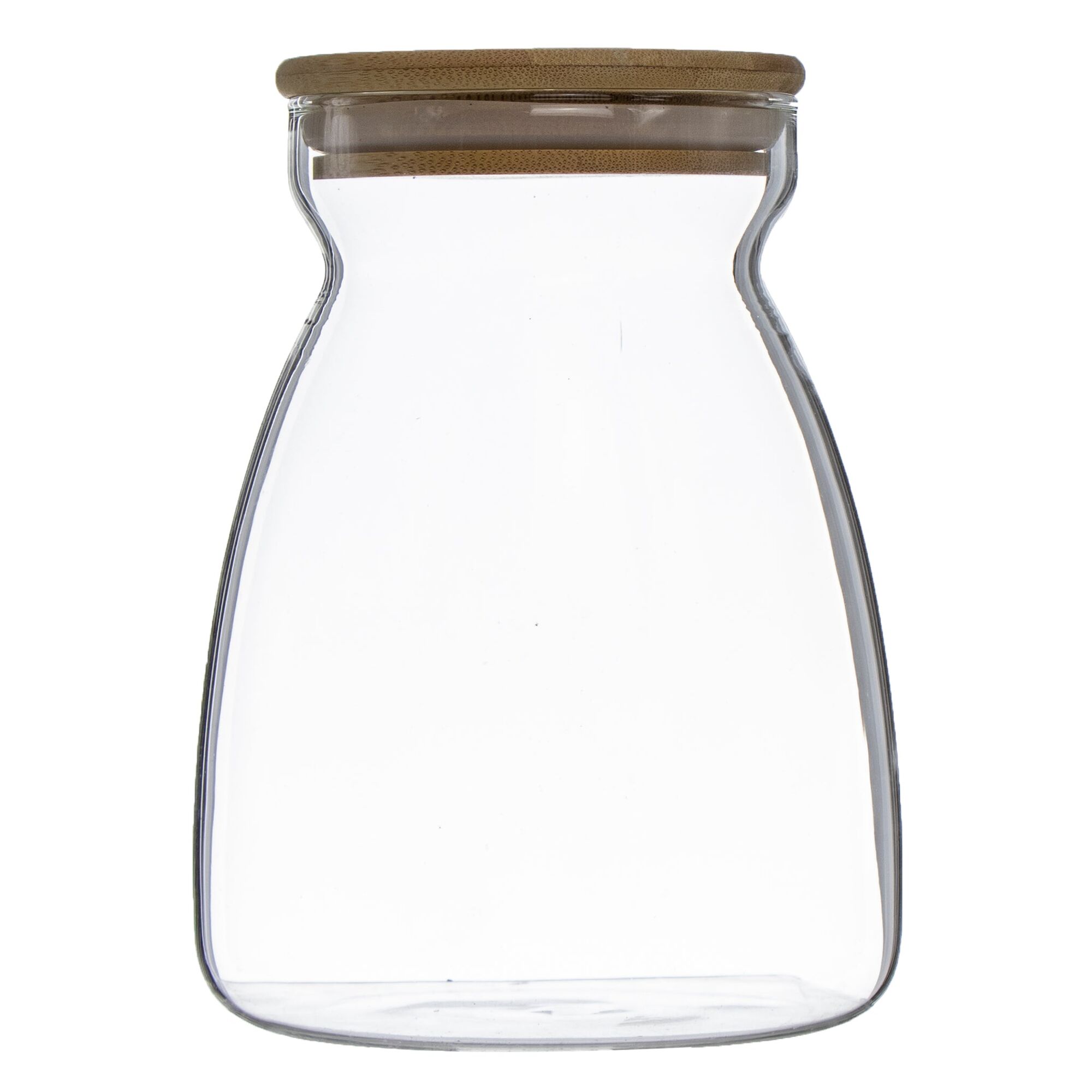 REGENT BOROSILICATE SHAPED GLASS JAR WITH BAMBOO LID, 1LT (115MM DIAX160MM)