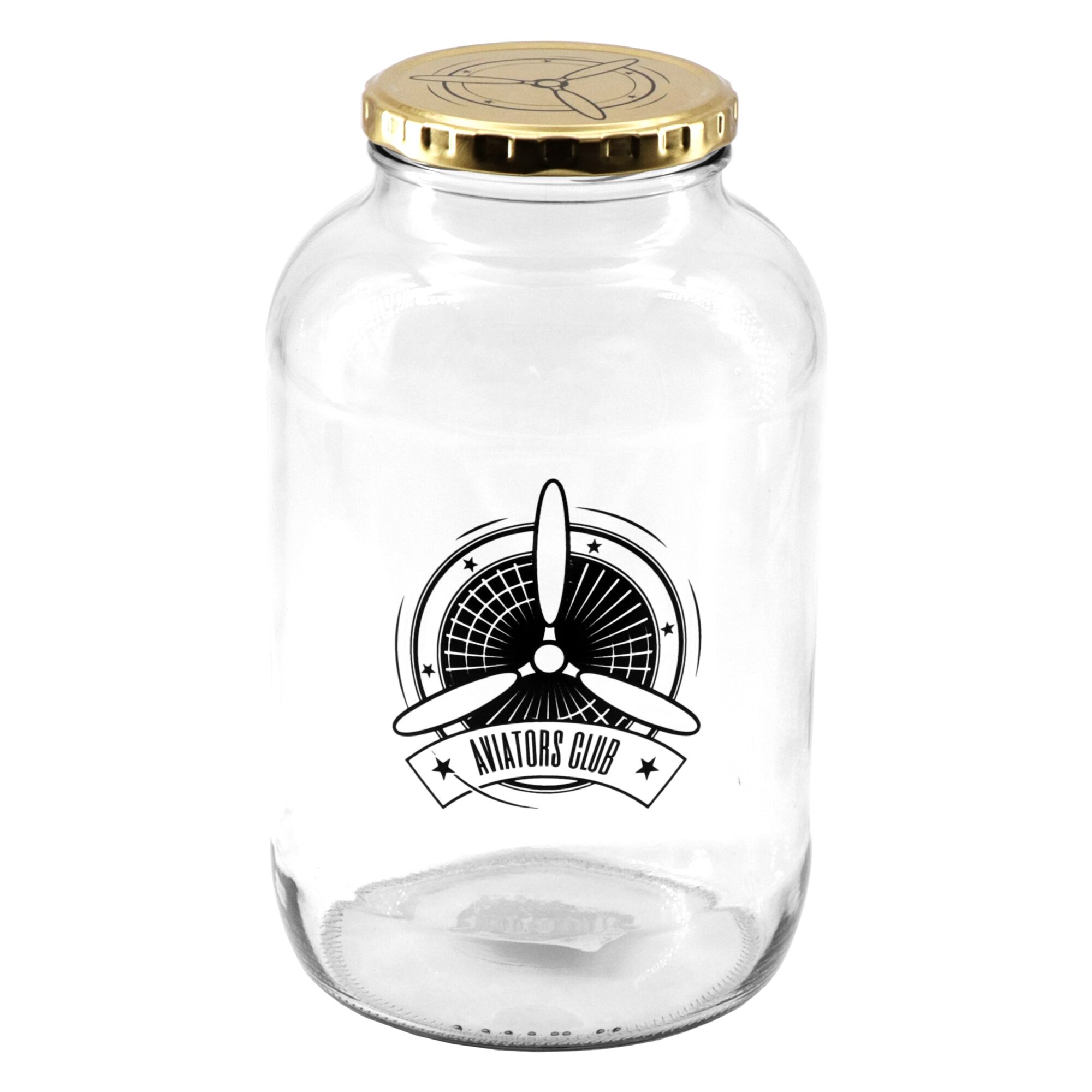 REGENT AVIATORS CLUB GLASS STORAGE JAR WITH GOLD LID, 2LT (220X125MM DIA)