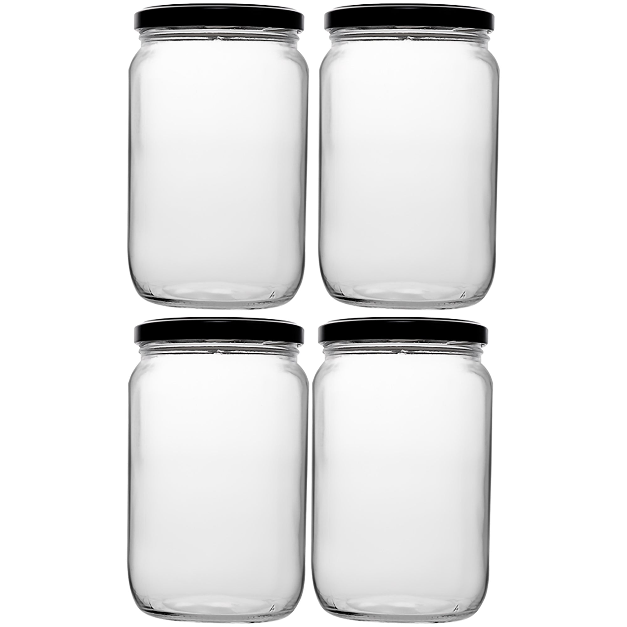 REGENT STRAIGHT SIDED JAR WITH BLACK LID 4 PACK, 720ML (85MM DIAX140MM)