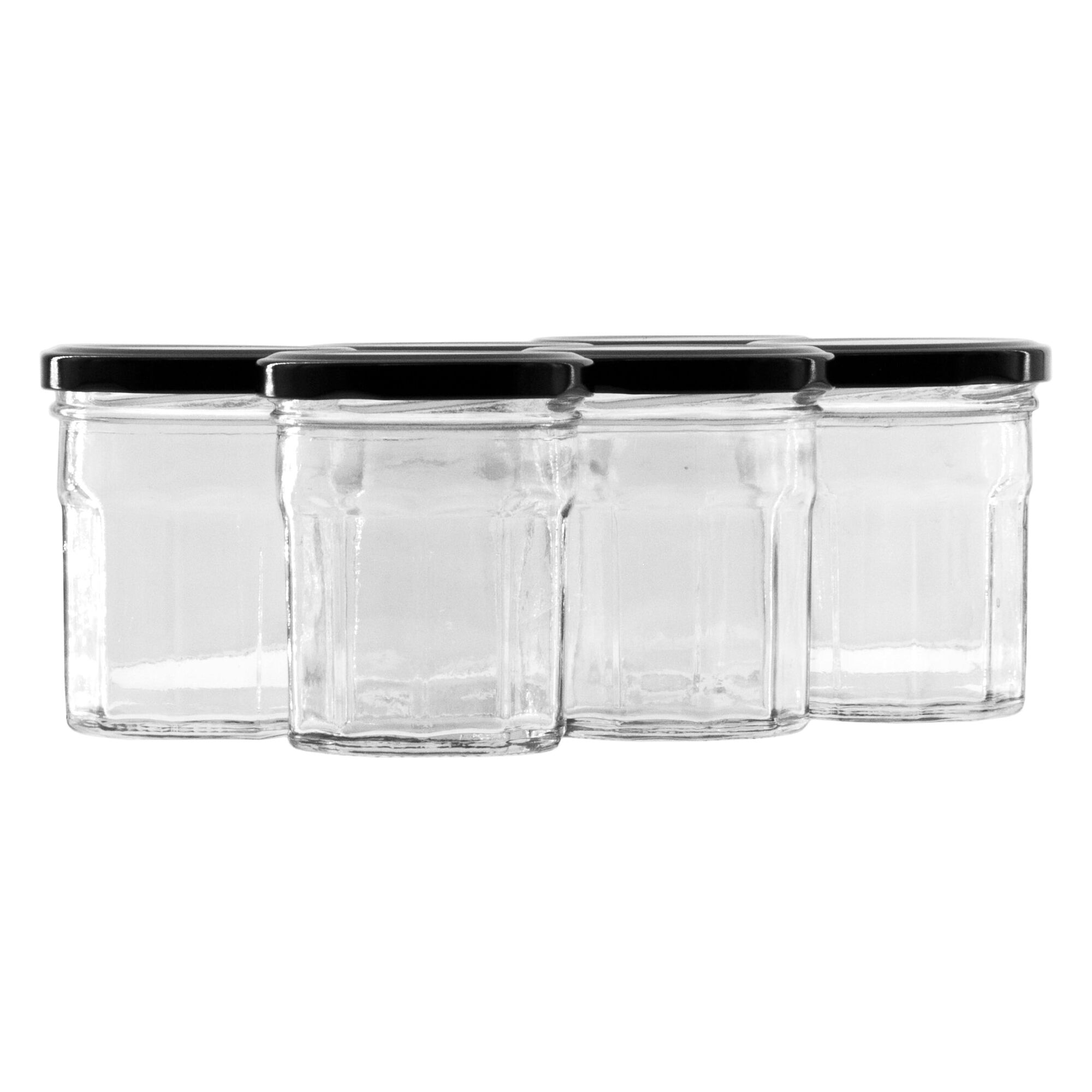 REGENT GLASS FACETED JAR WITH BLACK LID NORMAL BOTTOM 6 PACK, 200ML (70MM DIAX82MM)