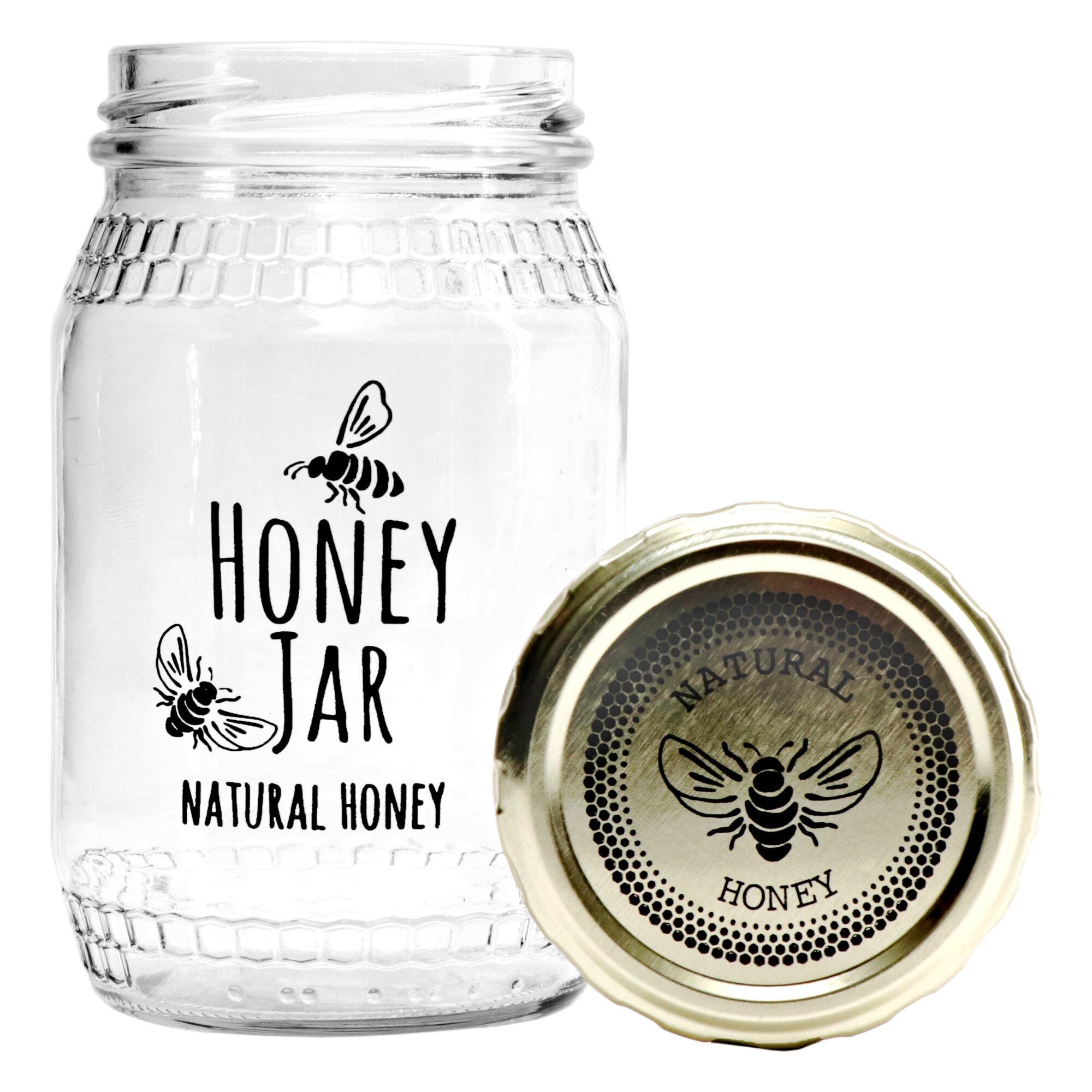 REGENT GLASS HONEY JAR WITH HONEY BEE PRINT, 352ML (125X73MM DIA)