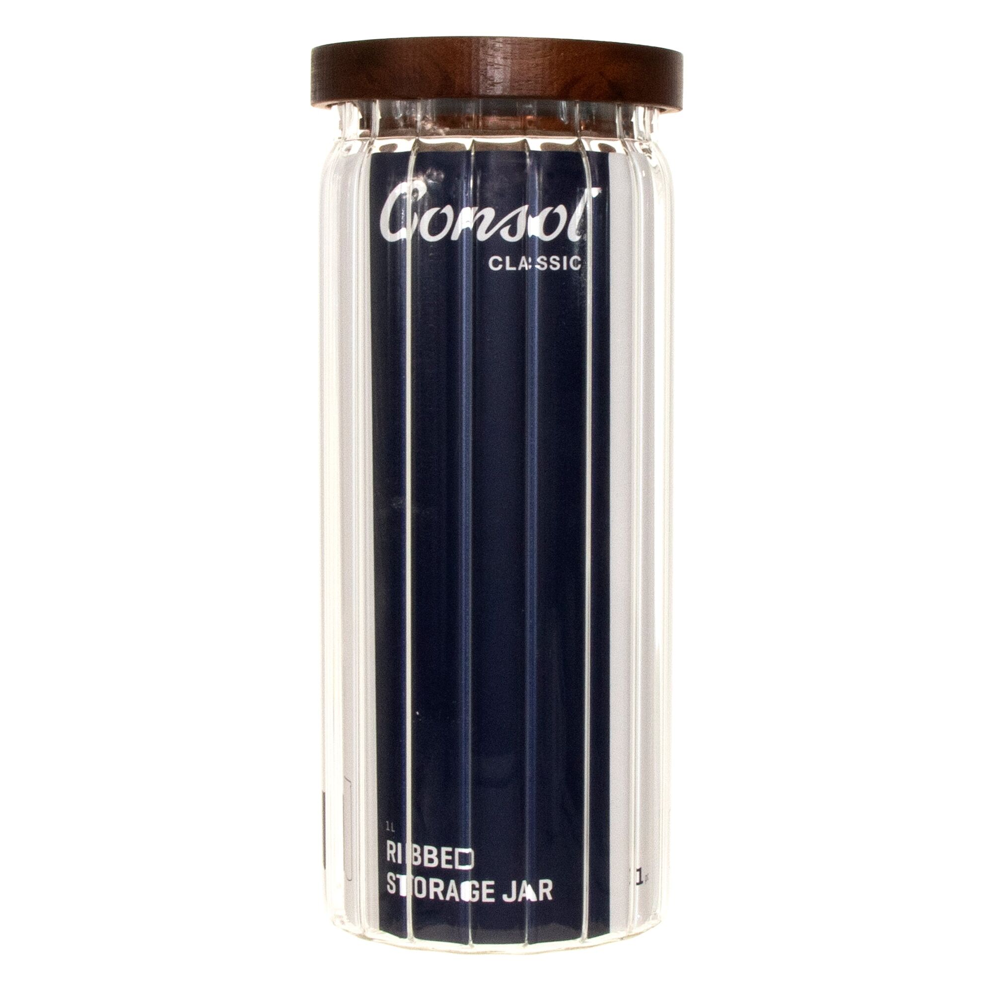 CONSOL ROUND RIBBED CANISTER WITH ACACIA LID, 1LT