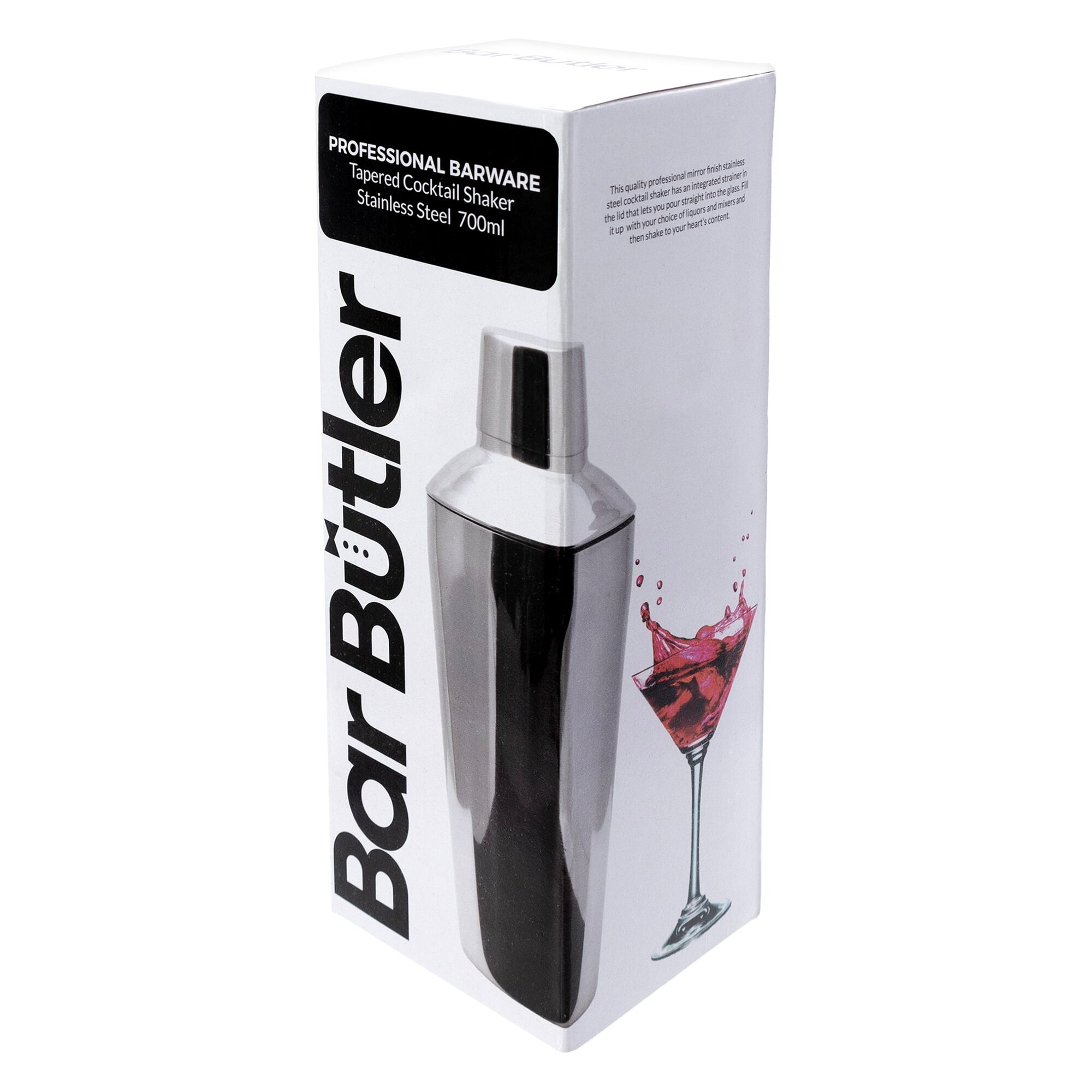 BAR BUTLER COCKTAIL SHAKER TAPERED ST STEEL, 700ML