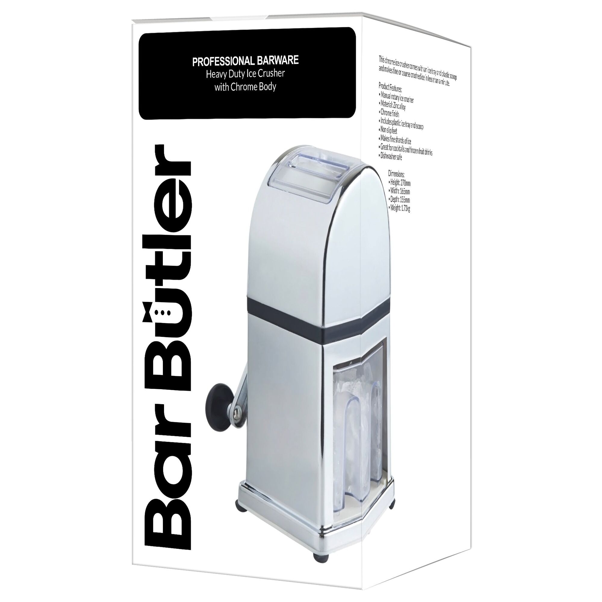 BAR BUTLER HEAVY DUTY ICE CRUSHER WITH CHROME BODY