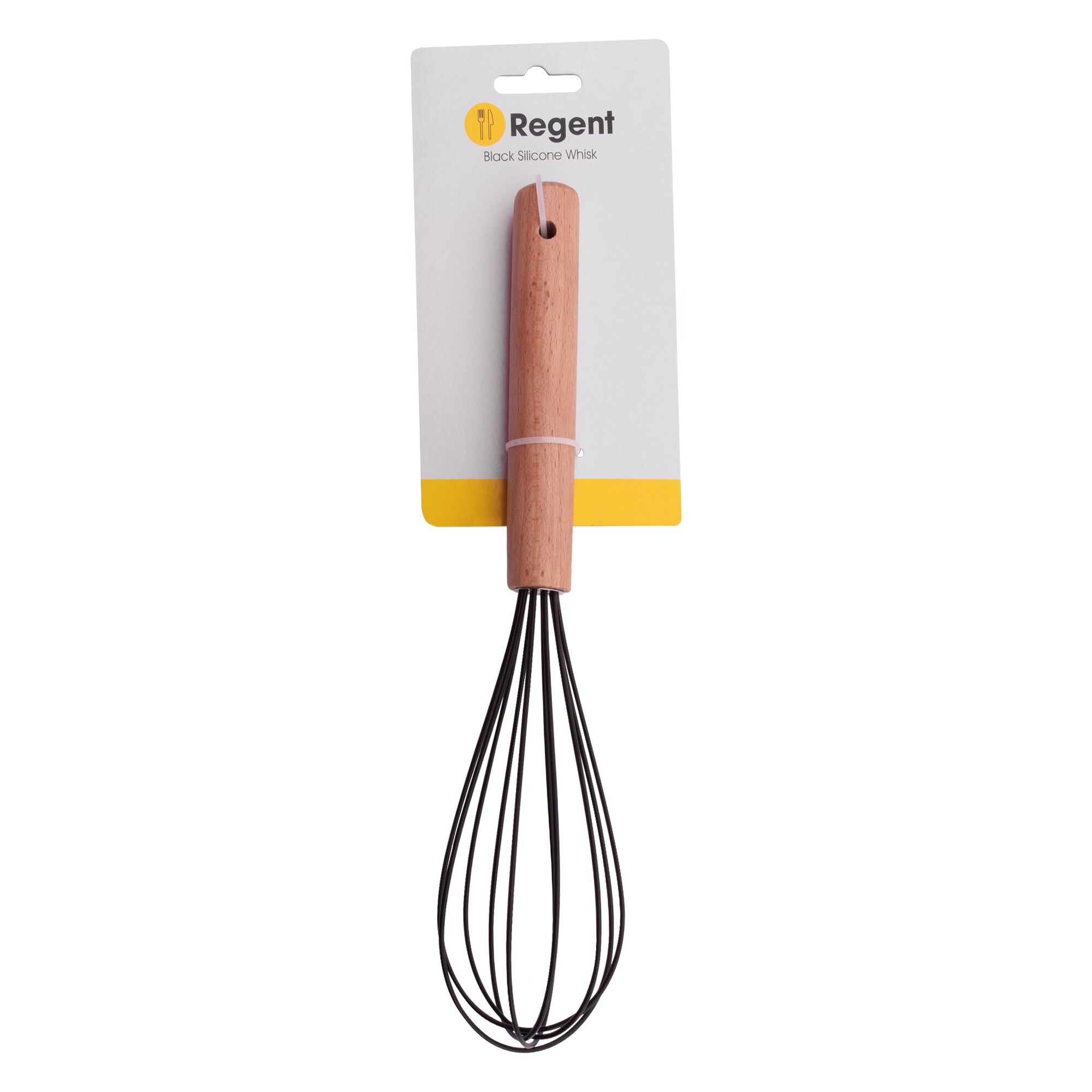REGENT KITCHEN WHISK BLACK SILICONE COATED WIRE AND WOODEN HANDLE, 260MM