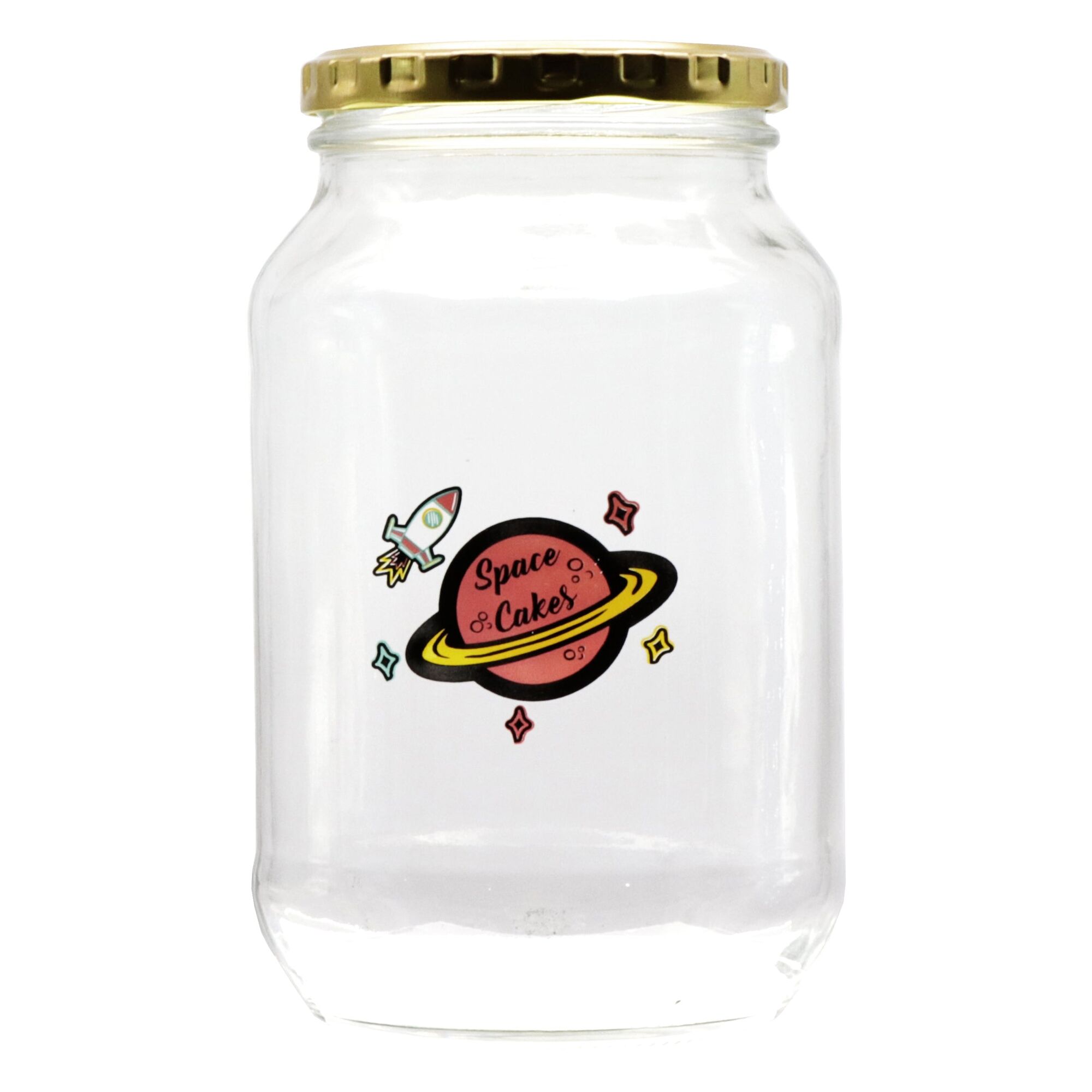 REGENT PRINTED GLASS STORAGE JAR - SPACE CAKES, 1LT (172X100MM DIA)
