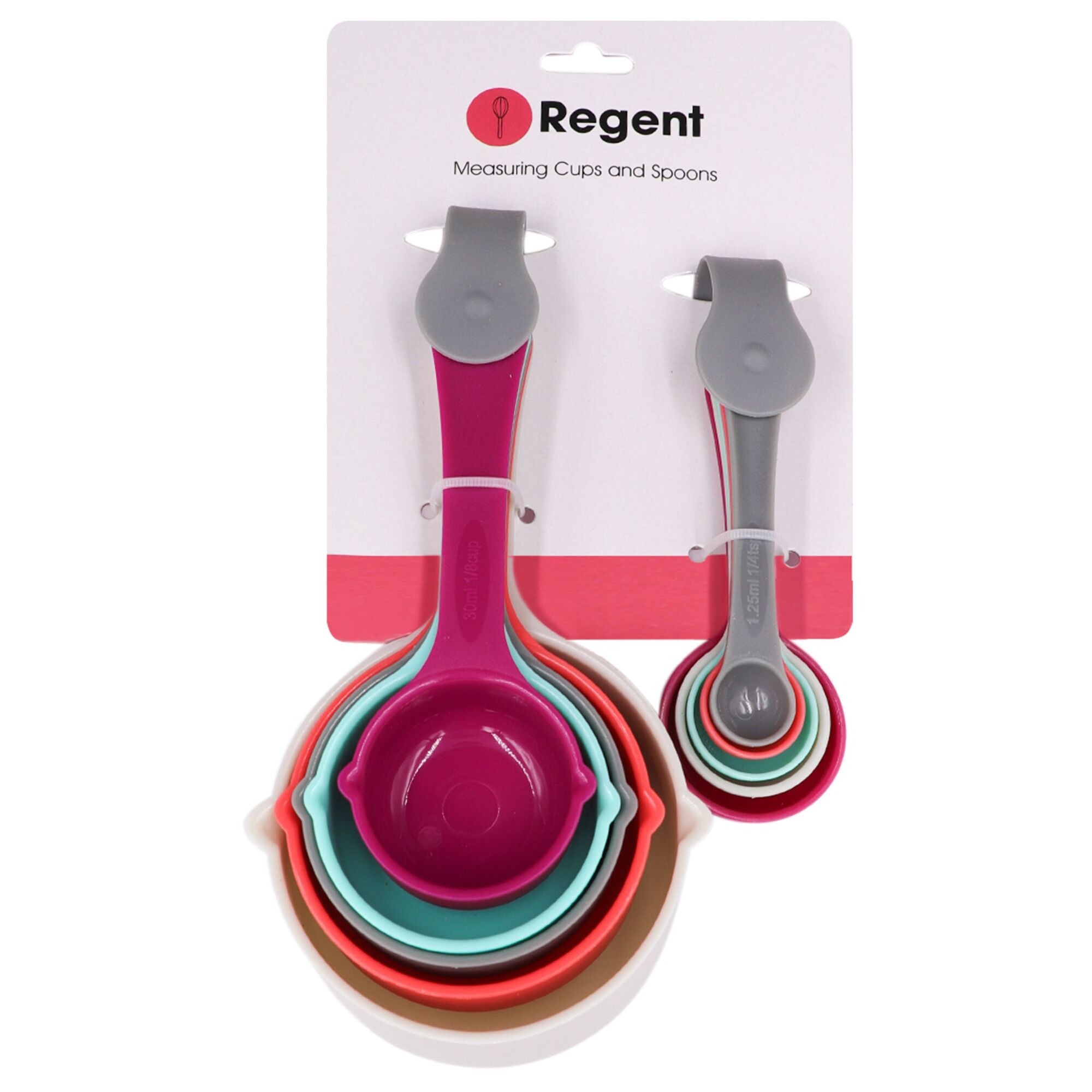 REGENT BAKEWARE MEASURING CUPS & SPOONS COLOURED PLASTIC 10PCE SET