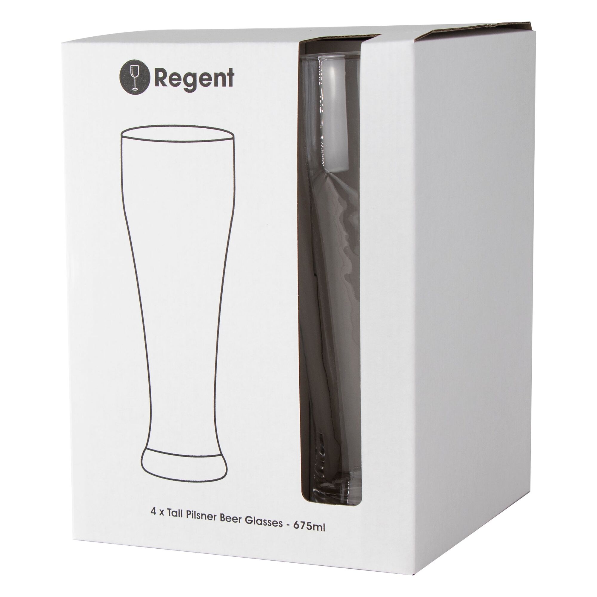 REGENT TALL PILSNER GLASS 4PK, 675ML