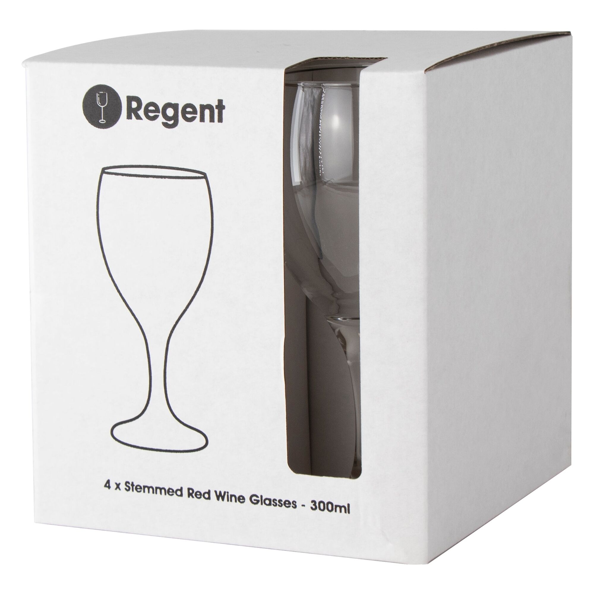 REGENT STEMMED RED WINE GLASS 4PK, 300ML