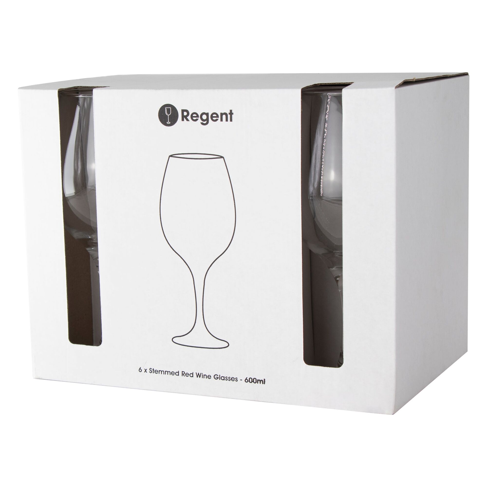 REGENT STEMMED RED WINE GLASS 6PK, 600ML