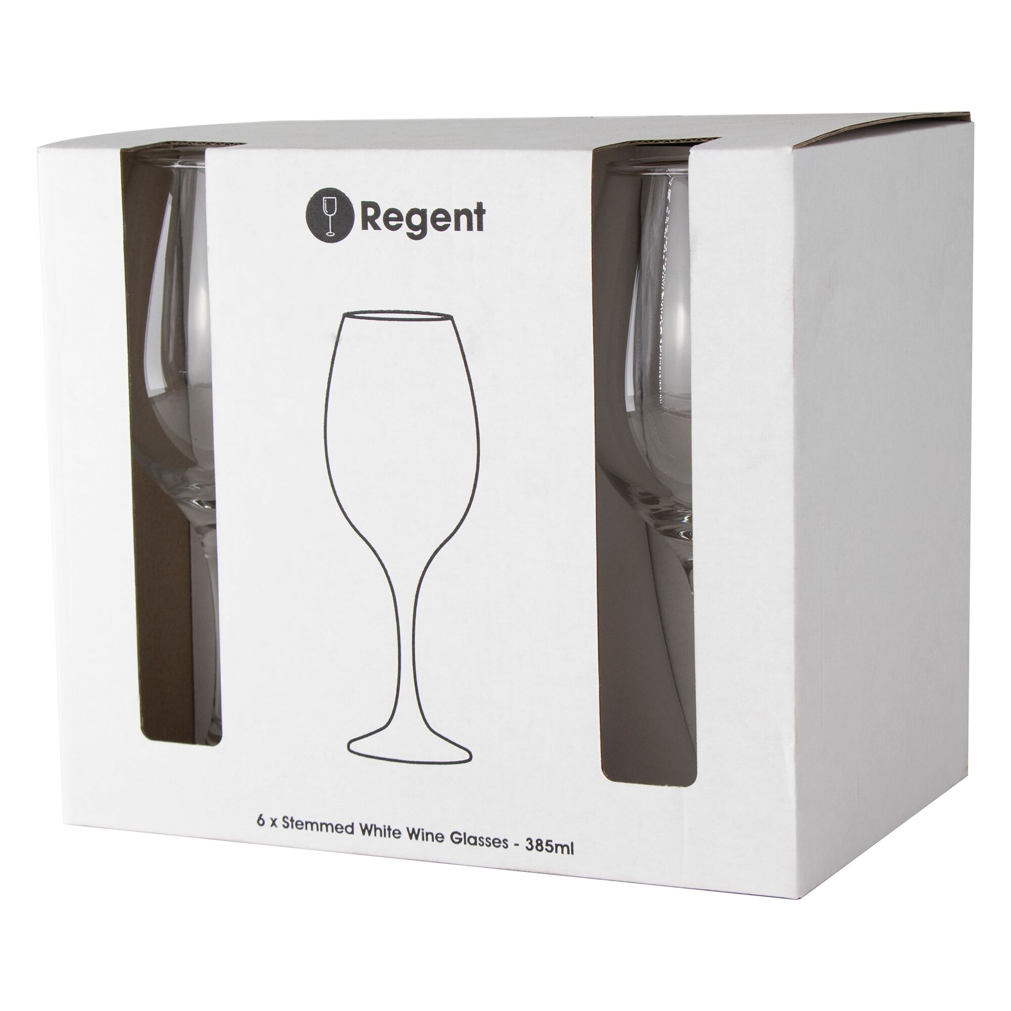 REGENT STEMMED WHITE WINE GLASS 6PK, 385ML
