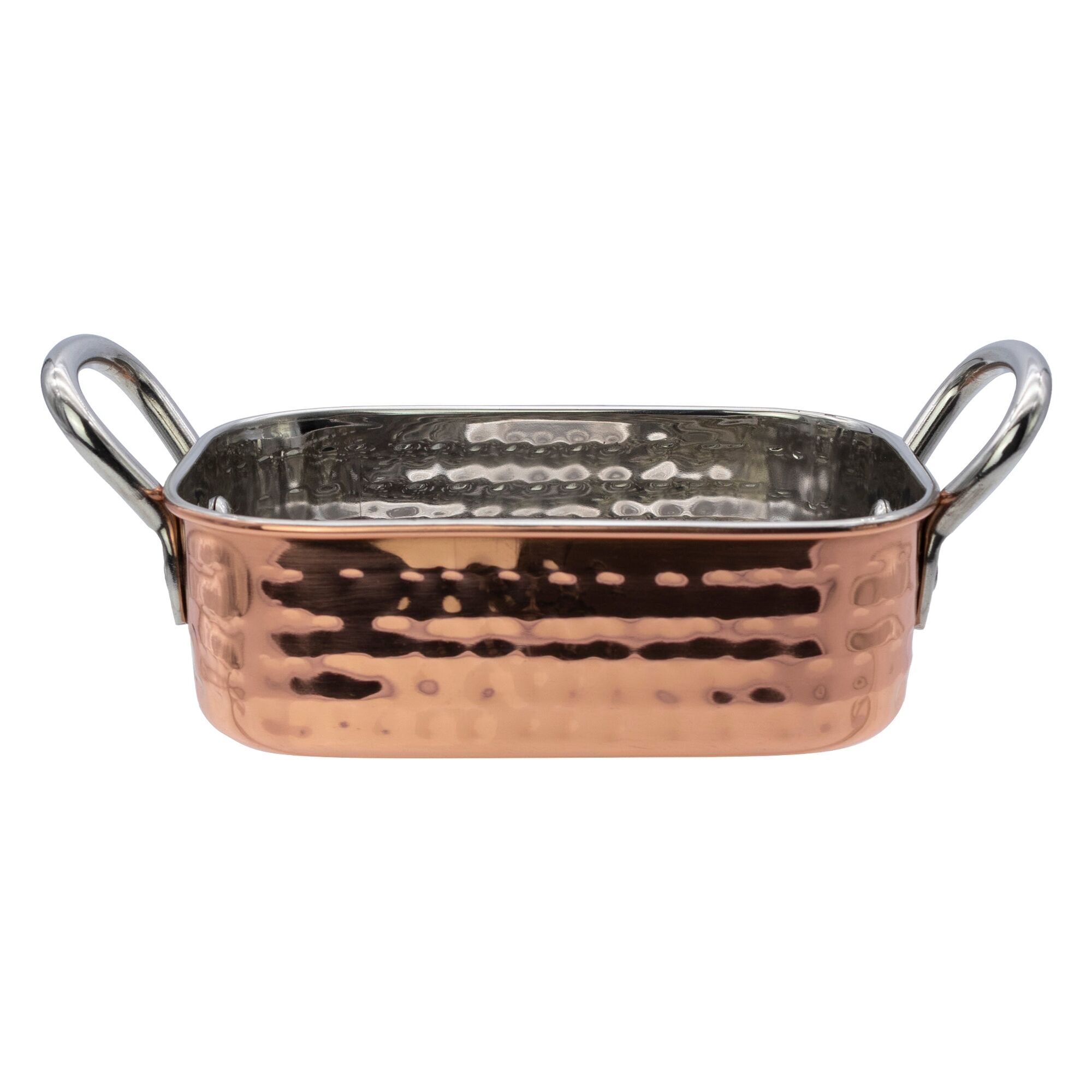 REGENT COOKWARE KARAHI ROASTER RECT. HAMMERED ST STEEL CU PLATED + HANDLES, 340ML - 165/125X85X40MM