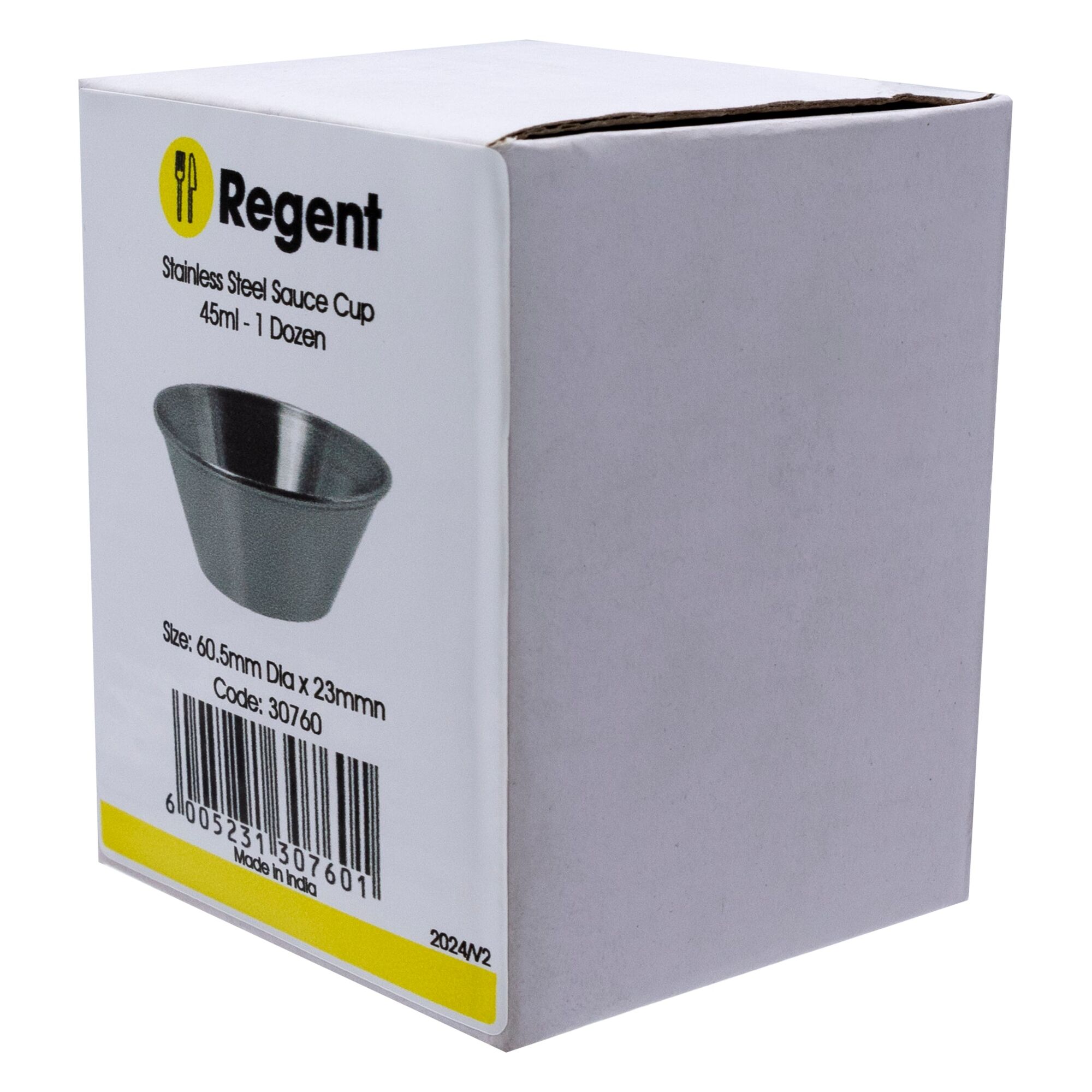 REGENT SAUCE CUP 45ML STAINLESS STEEL 1 DOZ, 23X61MM DIA