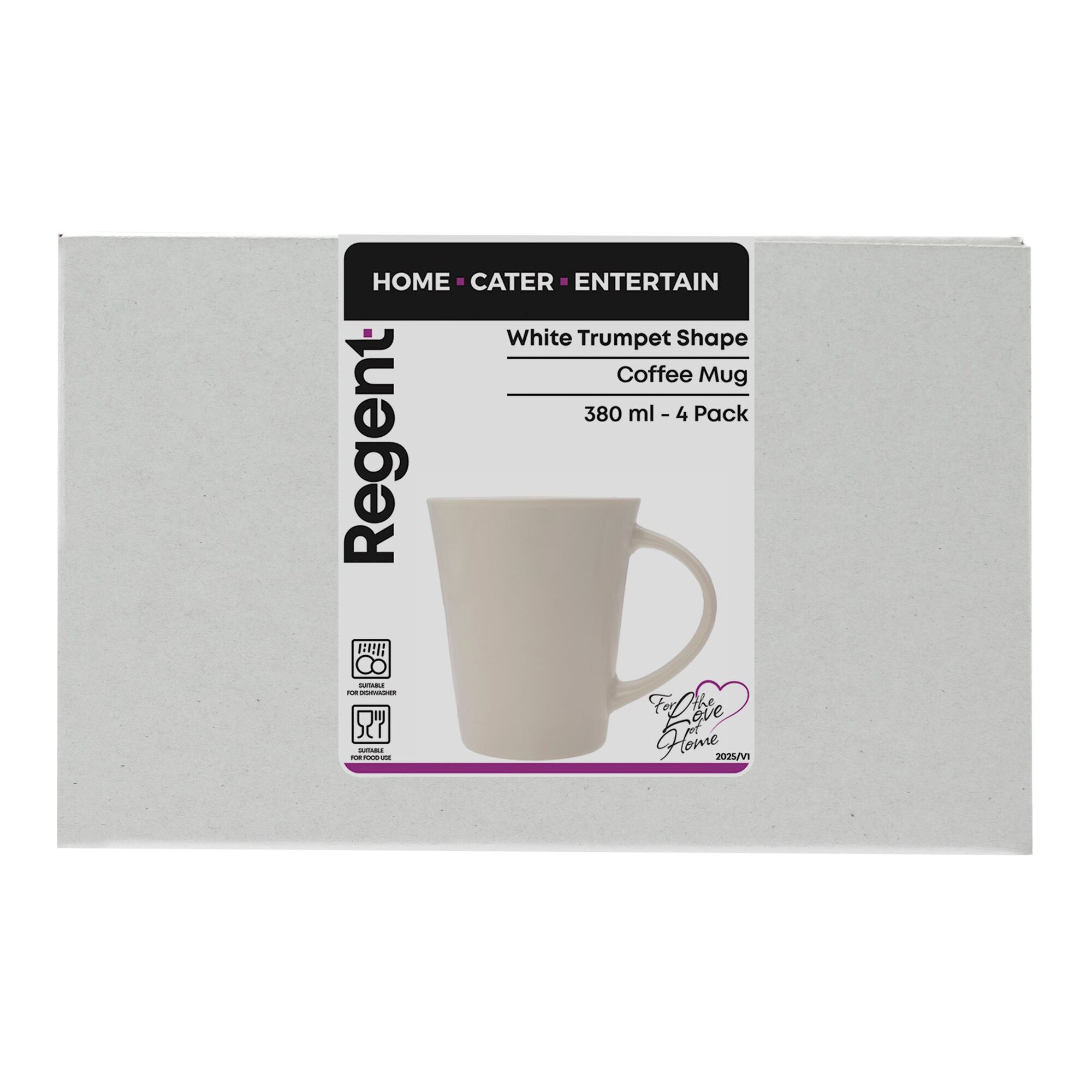 REGENT WHITE TRUMPET SHAPE COFFEE MUG 4PK, 380ML